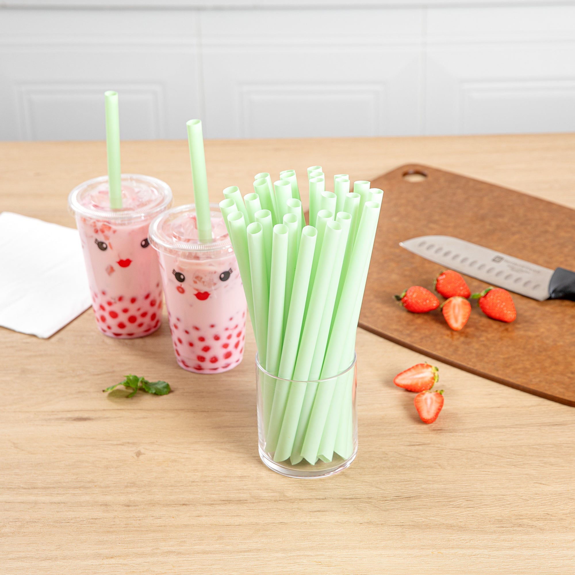 Basic Nature Green PLA Plastic Extra Wide Boba Straw - Unwrapped, Compostable, Pointed - 9" - 1000 count box
