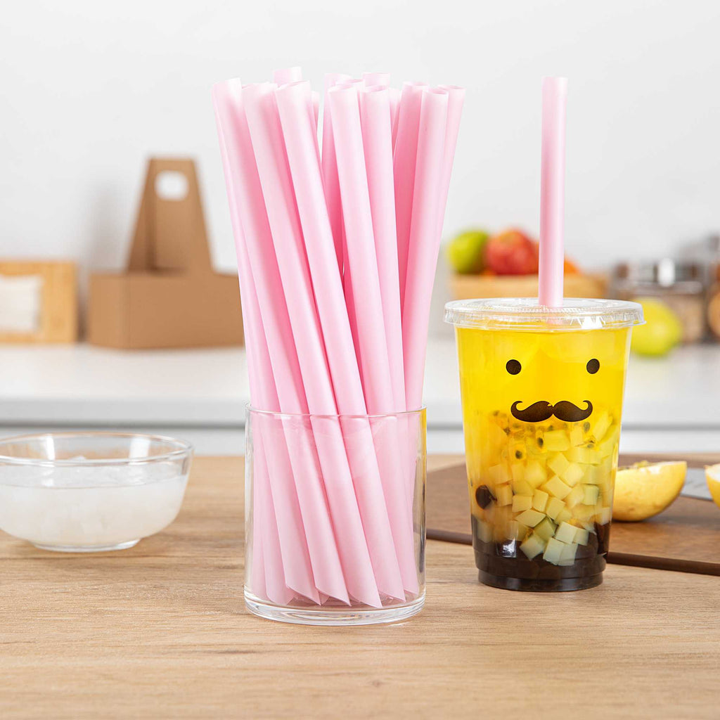 Basic Nature Pink PLA Plastic Extra Wide Boba Straw - Unwrapped, Compostable, Pointed - 9" - 100 count box