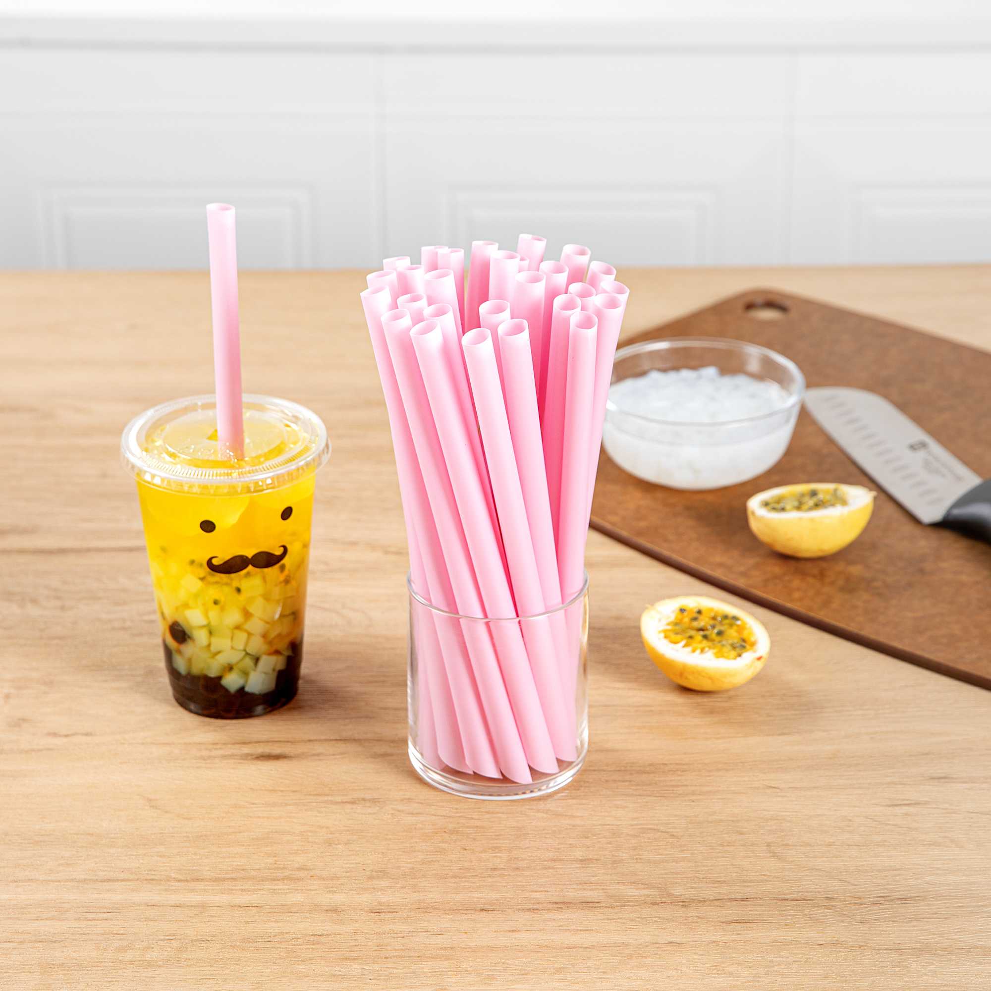 Basic Nature Pink PLA Plastic Extra Wide Boba Straw - Unwrapped, Compostable, Pointed - 9" - 100 count box