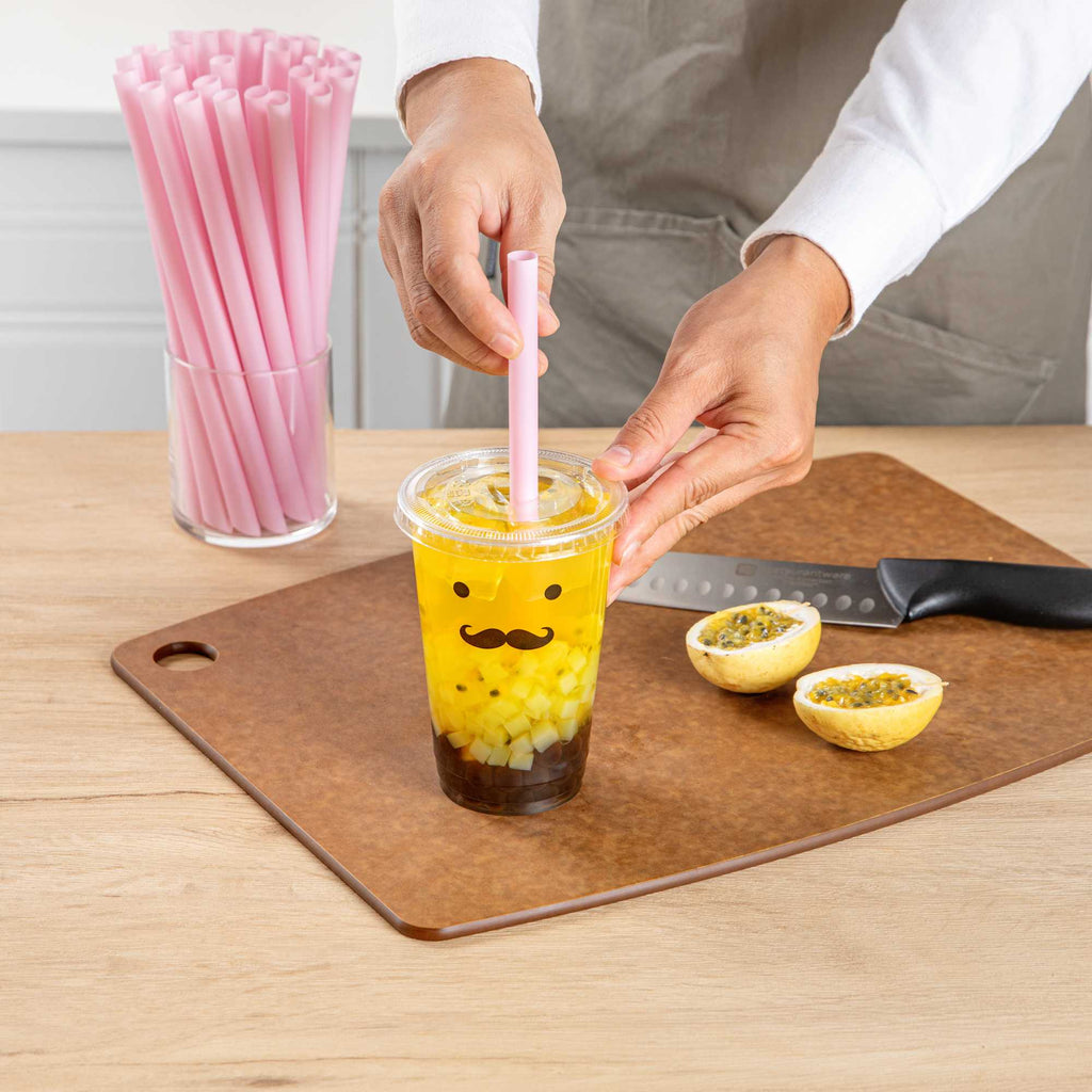 Basic Nature Pink PLA Plastic Extra Wide Boba Straw - Unwrapped, Compostable, Pointed - 9" - 100 count box