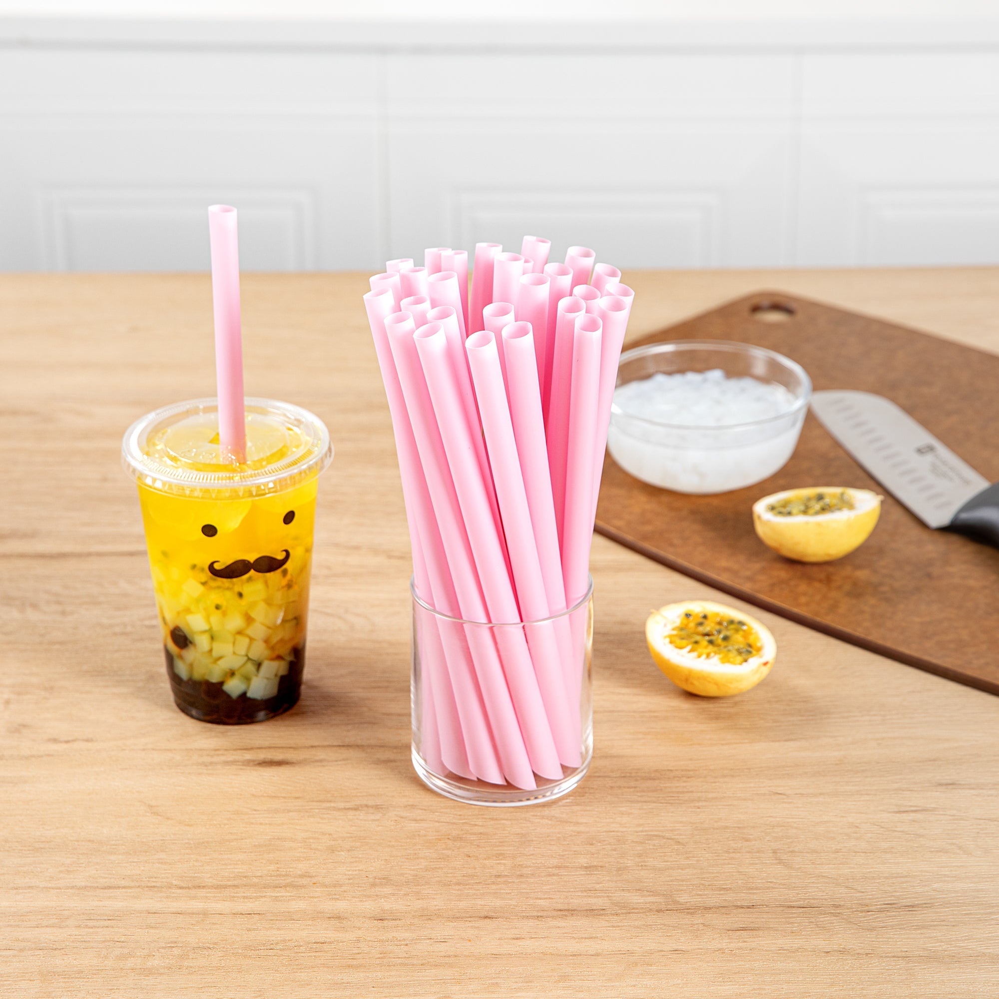 Basic Nature Pink PLA Plastic Extra Wide Boba Straw - Unwrapped, Compostable, Pointed - 9" - 1000 count box