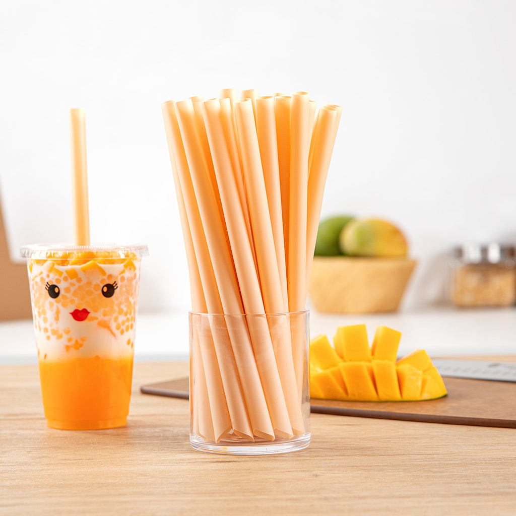 Basic Nature Orange PLA Plastic Extra Wide Boba Straw - Unwrapped, Compostable, Pointed - 9" - 1000 count box
