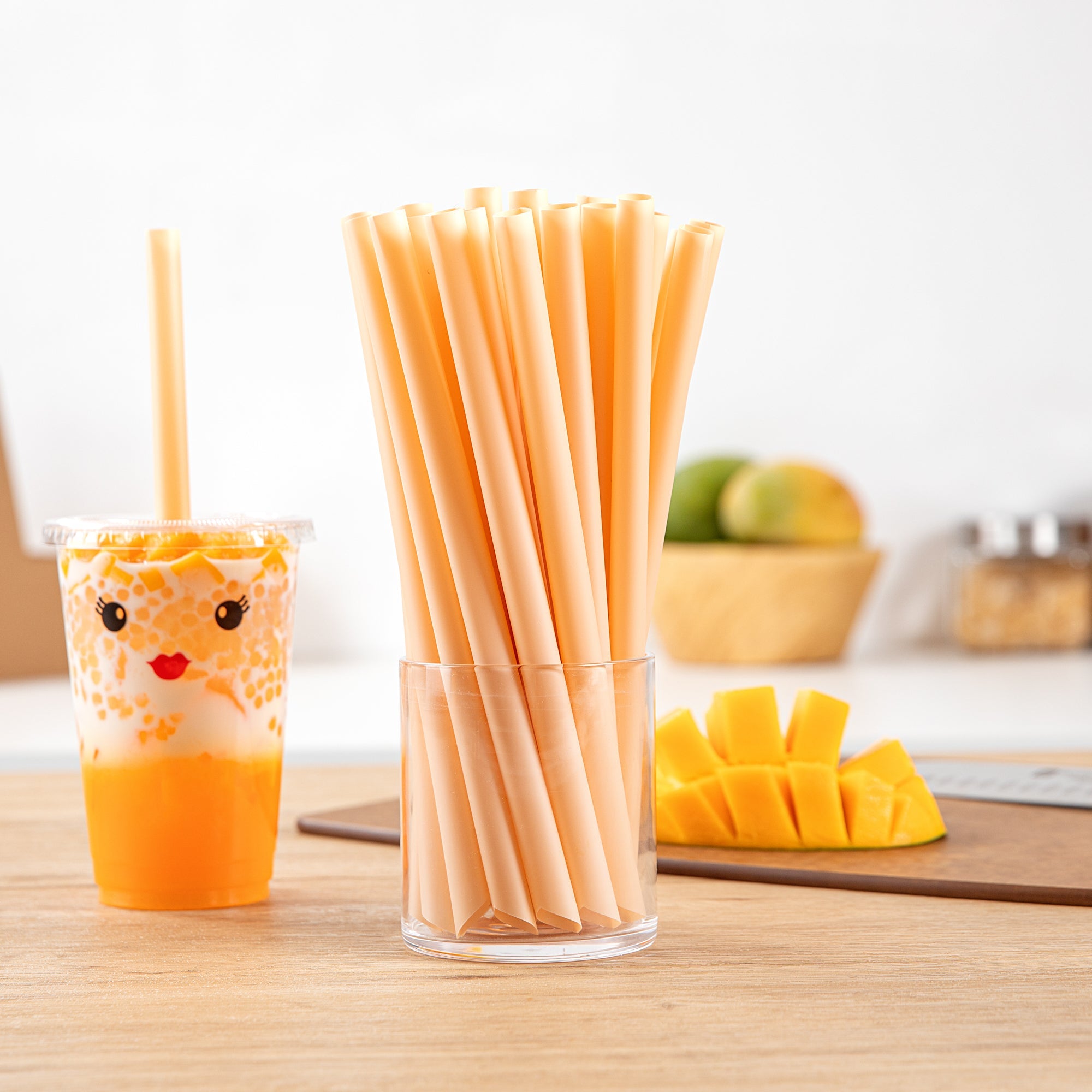 Basic Nature Orange PLA Plastic Extra Wide Boba Straw - Unwrapped, Compostable, Pointed - 9" - 1000 count box