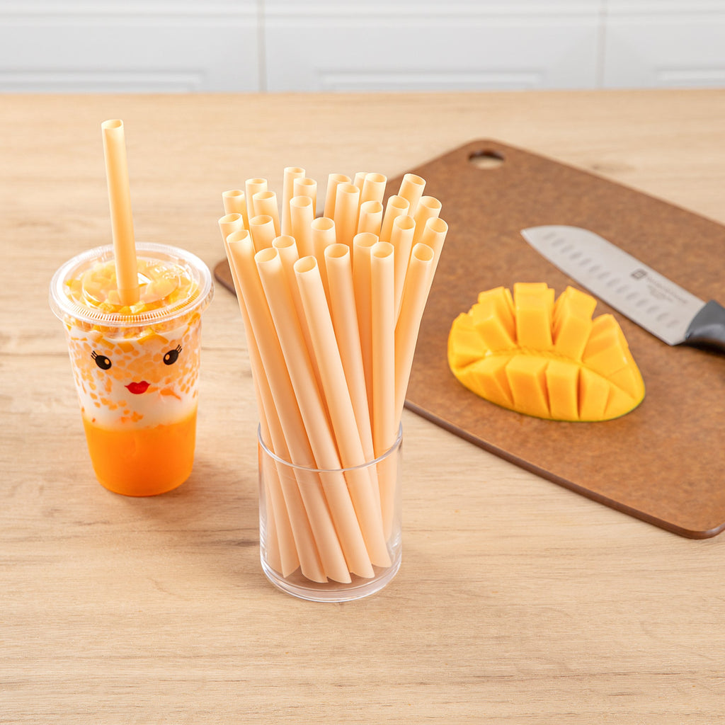 Basic Nature Orange PLA Plastic Extra Wide Boba Straw - Unwrapped, Compostable, Pointed - 9" - 1000 count box