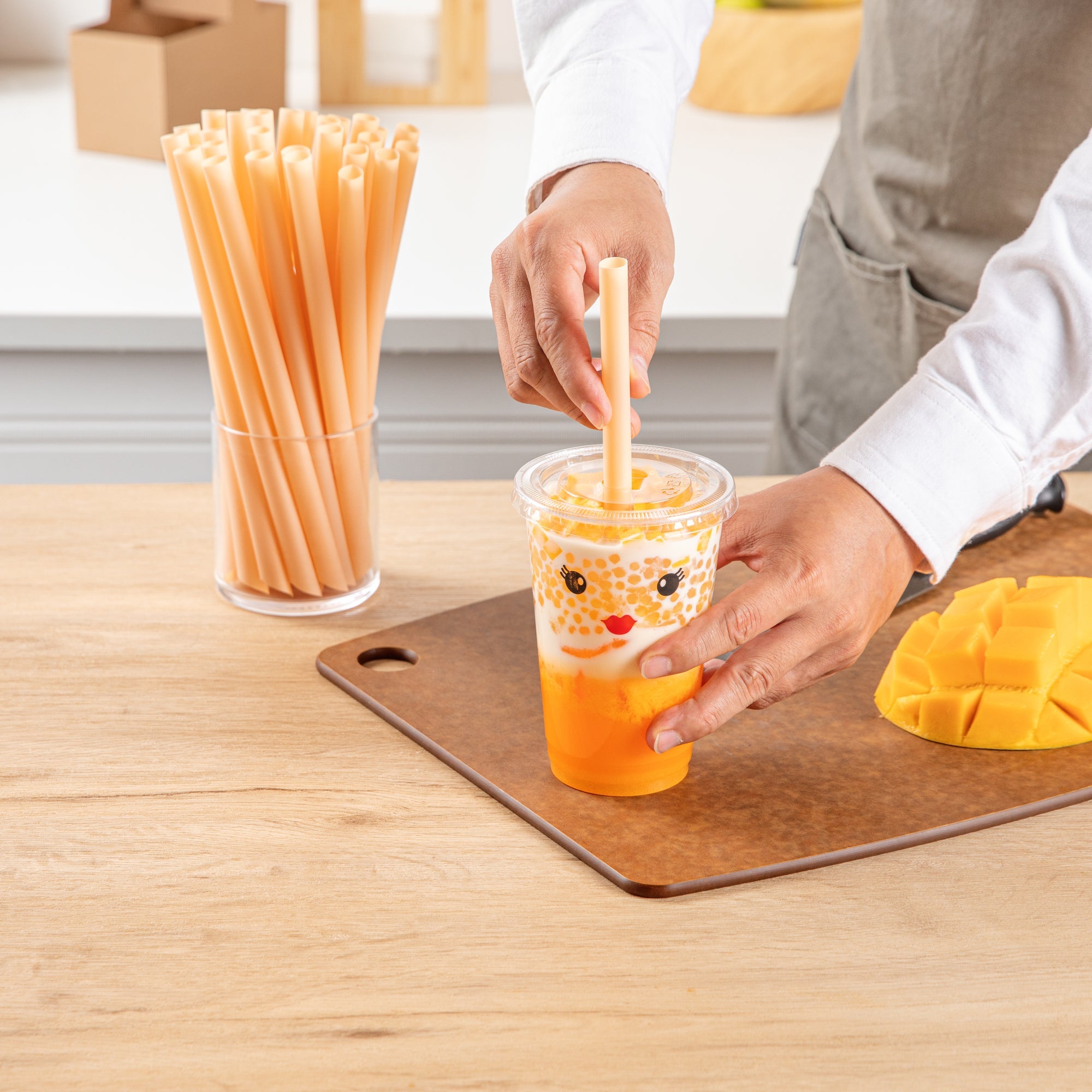 Basic Nature Orange PLA Plastic Extra Wide Boba Straw - Unwrapped, Compostable, Pointed - 9" - 1000 count box