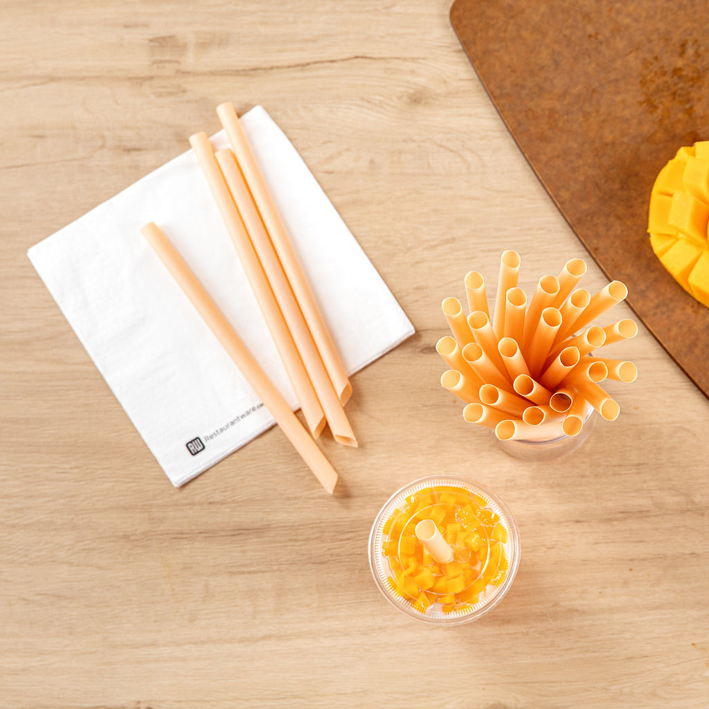 Basic Nature Orange PLA Plastic Extra Wide Boba Straw - Unwrapped, Compostable, Pointed - 9" - 1000 count box