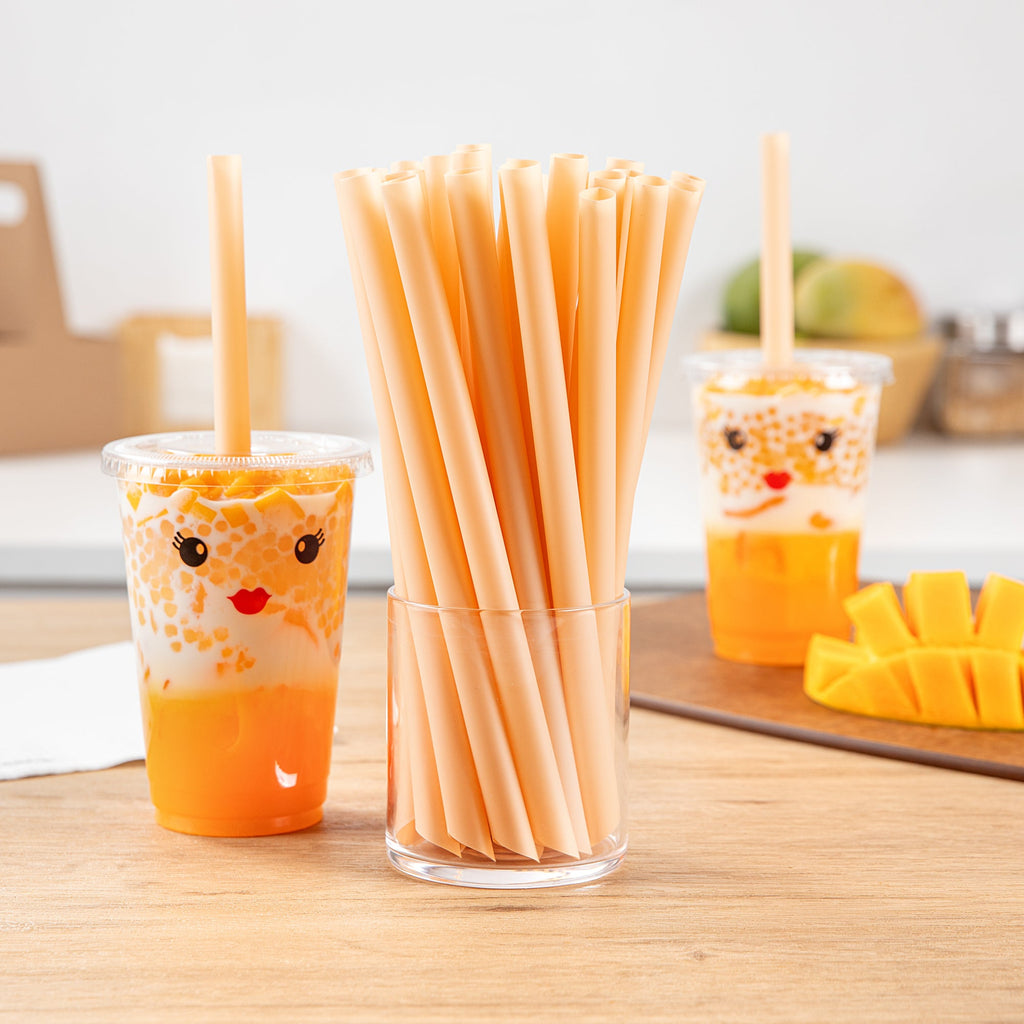Basic Nature Orange PLA Plastic Extra Wide Boba Straw - Unwrapped, Compostable, Pointed - 9" - 1000 count box