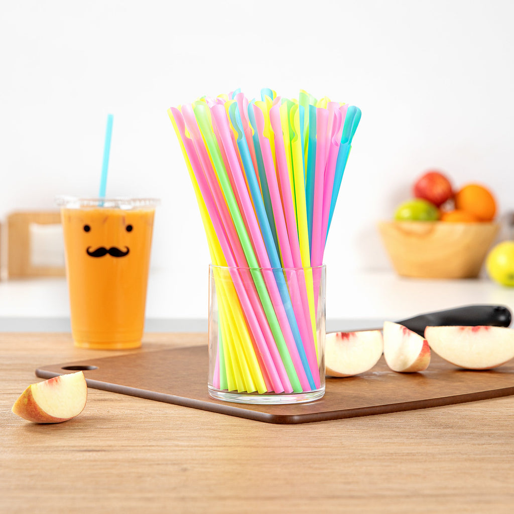 Basic Nature Assorted PLA Plastic Spoon Straw - Unwrapped, Compostable - 8" - 1000 count box