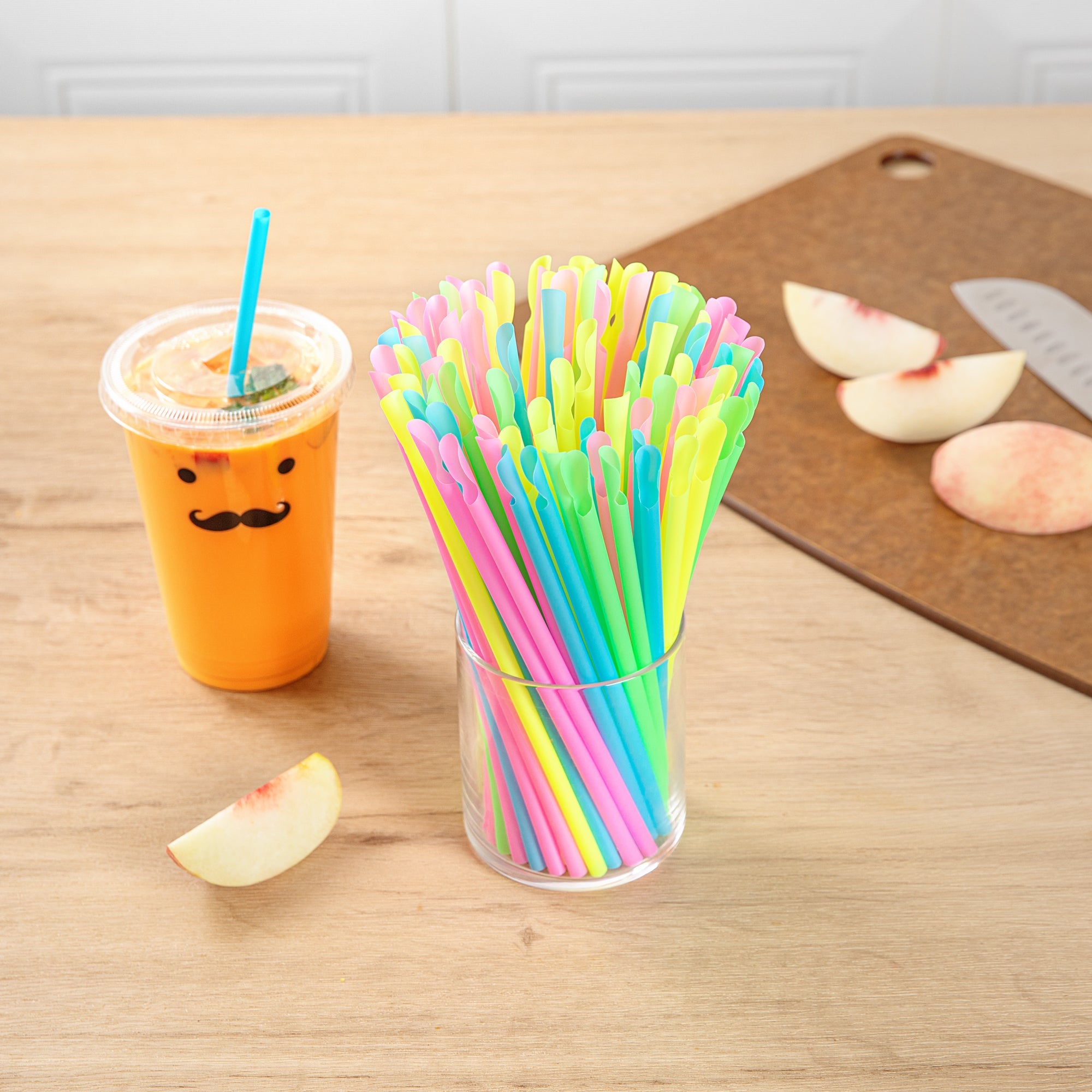 Basic Nature Assorted PLA Plastic Spoon Straw - Unwrapped, Compostable - 8" - 1000 count box