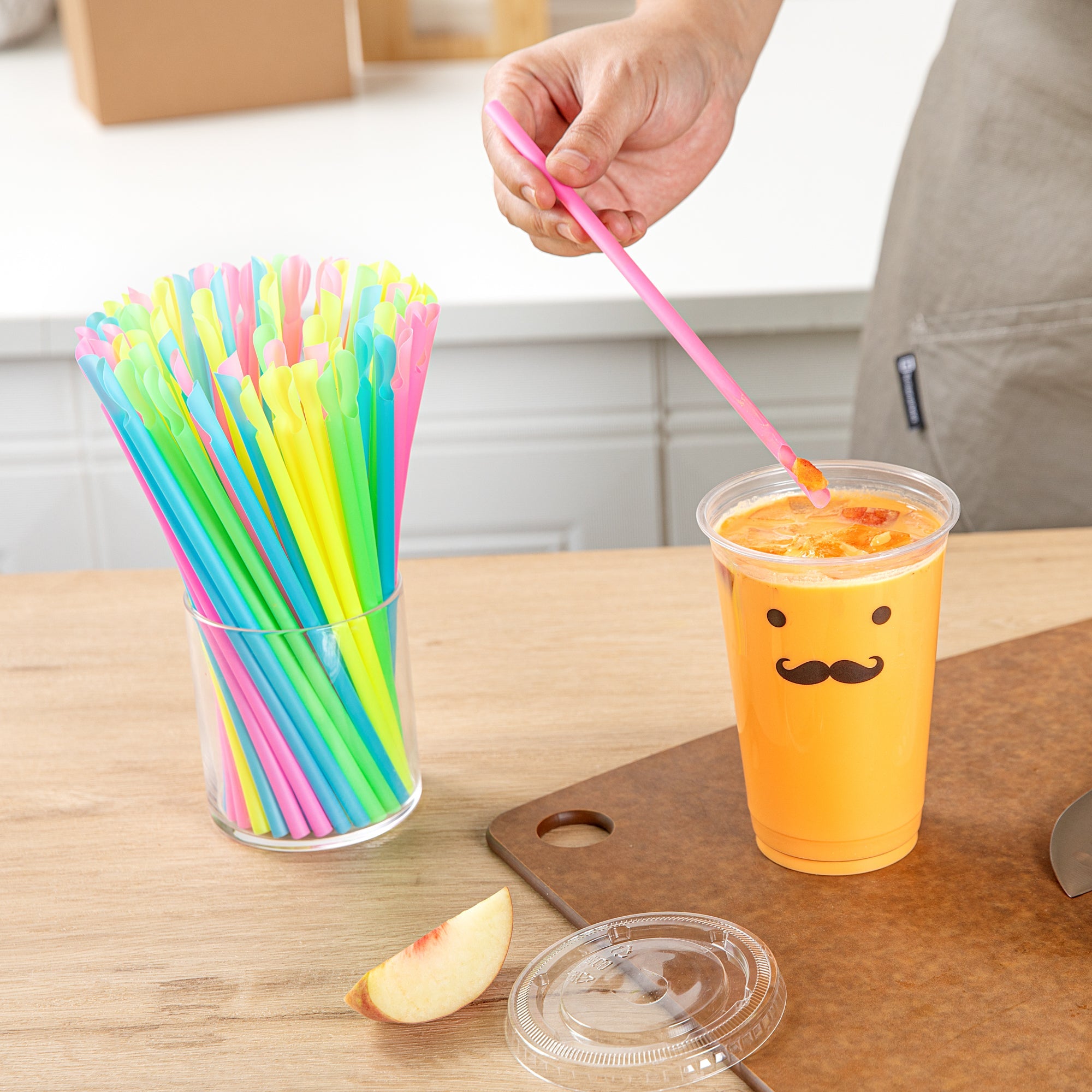 Basic Nature Assorted PLA Plastic Spoon Straw - Unwrapped, Compostable - 8" - 1000 count box