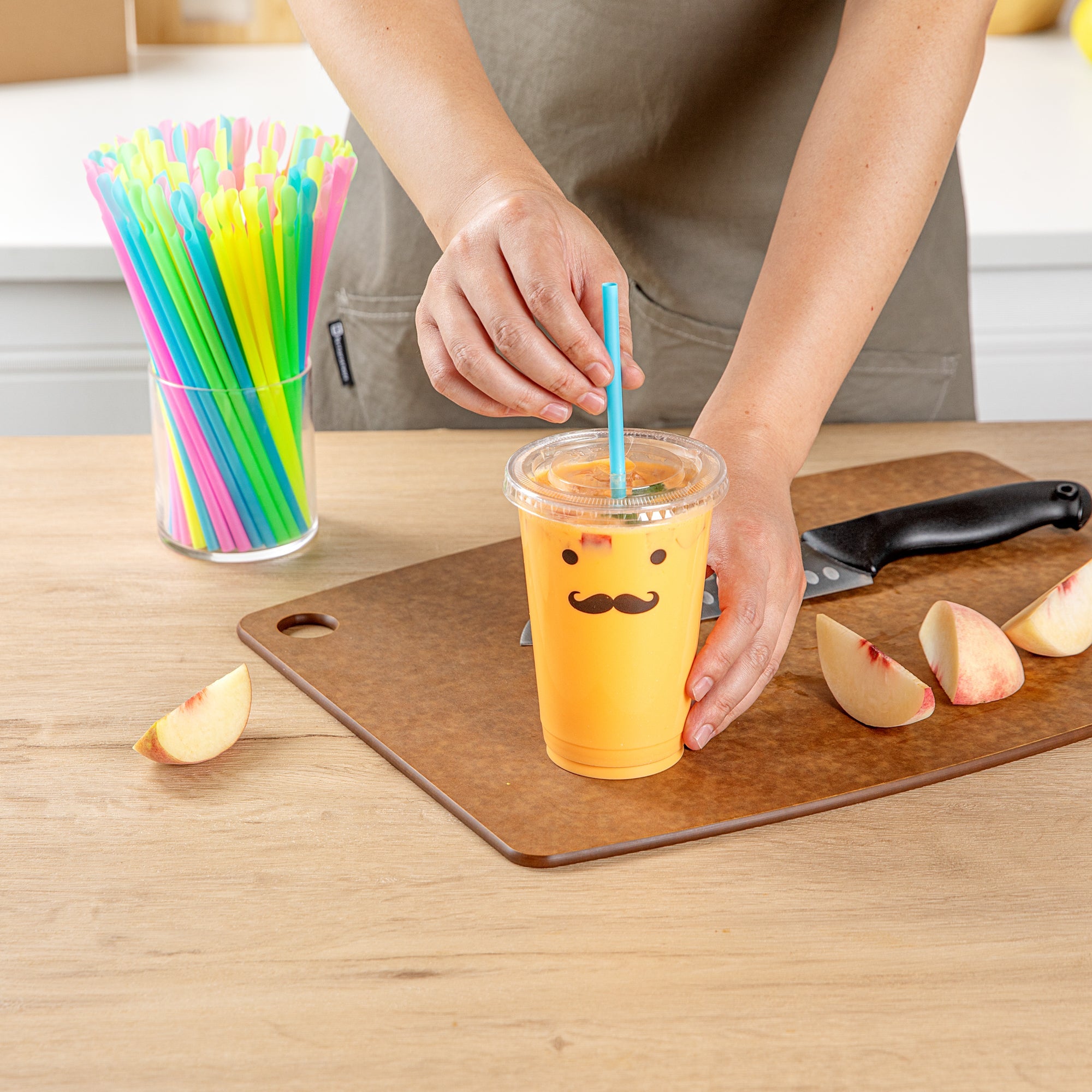 Basic Nature Assorted PLA Plastic Spoon Straw - Unwrapped, Compostable - 8" - 1000 count box