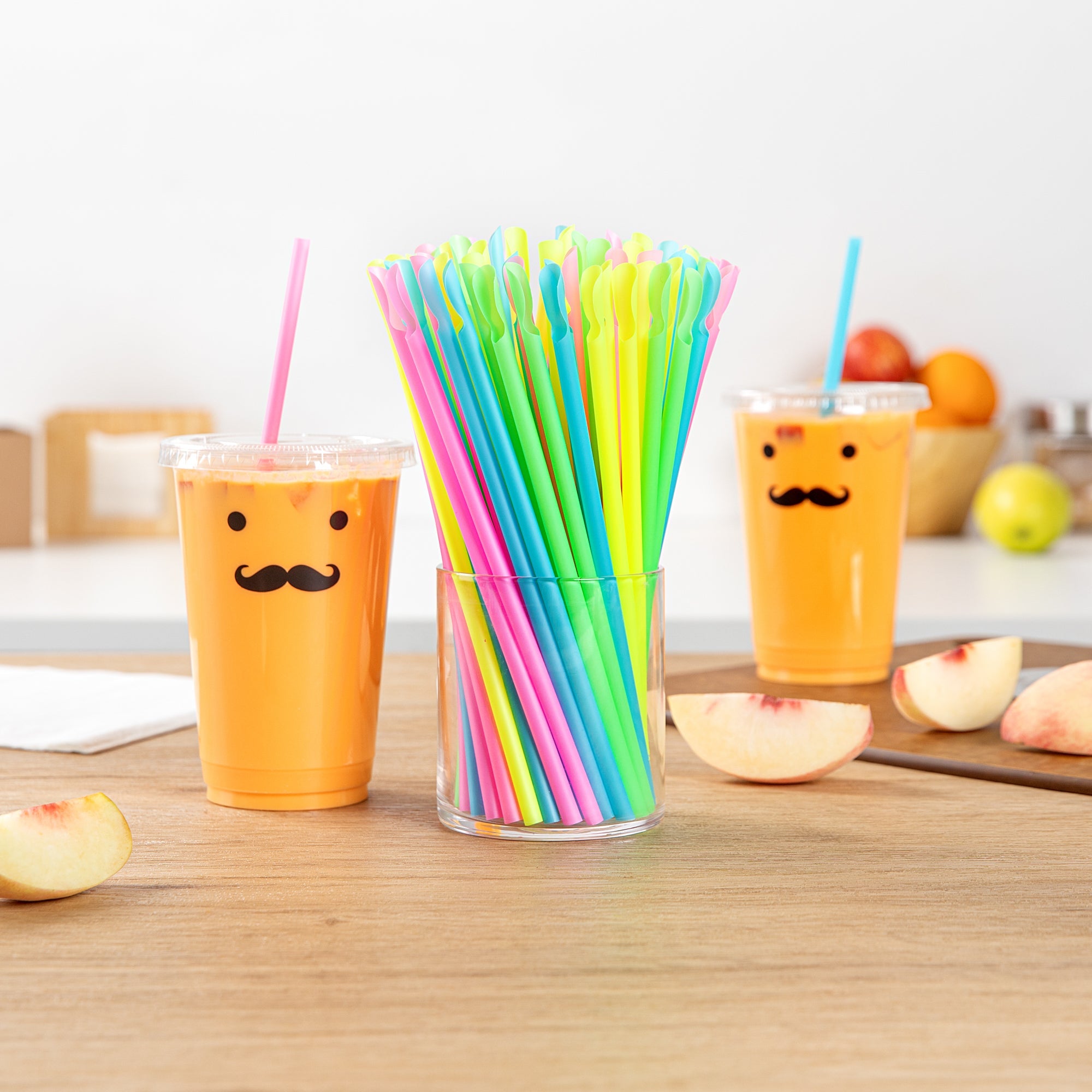 Basic Nature Assorted PLA Plastic Spoon Straw - Unwrapped, Compostable - 8" - 1000 count box