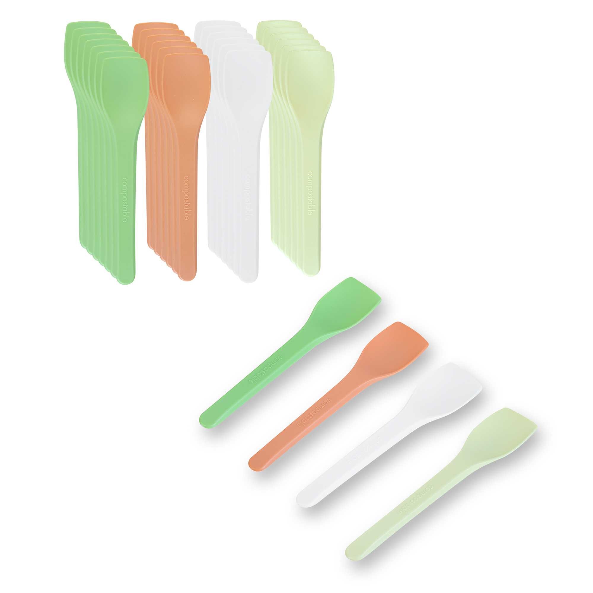 Basic Nature Assorted CPLA Plastic Ice Cream Spoon - Heat-Resistant, Compostable - 4" - 100 count box