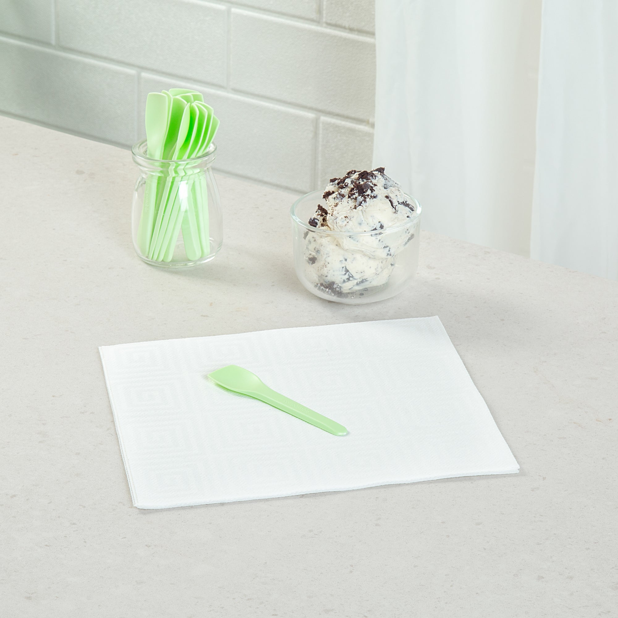 Basic Nature Green CPLA Plastic Ice Cream Spoon - Heat-Resistant, Compostable - 4" - 1000 count box