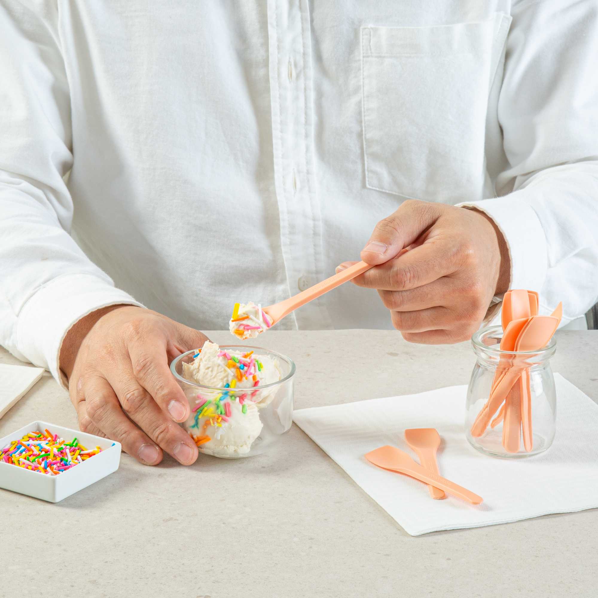 Basic Nature Orange CPLA Plastic Ice Cream Spoon - Heat-Resistant, Compostable - 4" - 100 count box