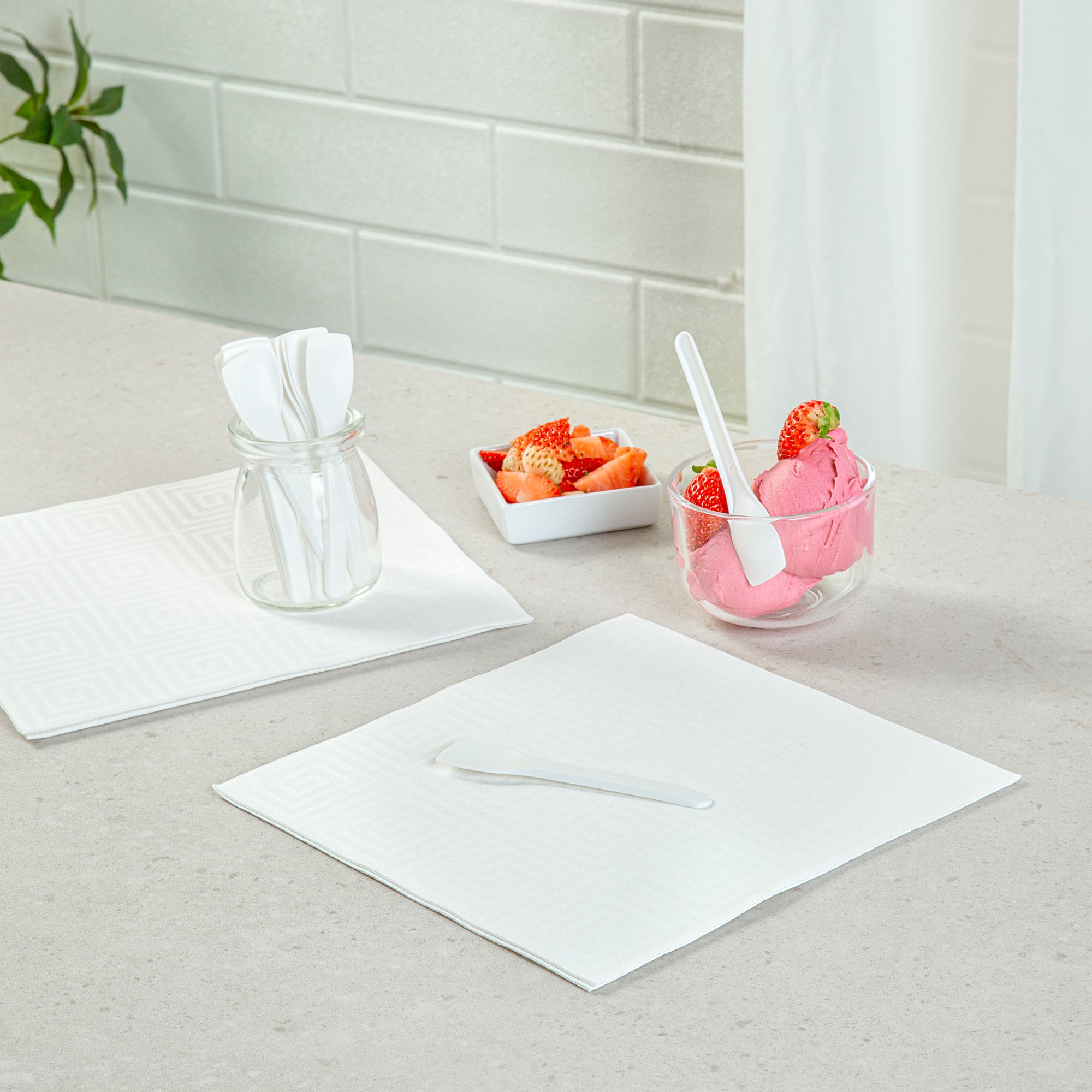Basic Nature White CPLA Plastic Ice Cream Spoon - Heat-Resistant, Compostable - 4" - 1000 count box