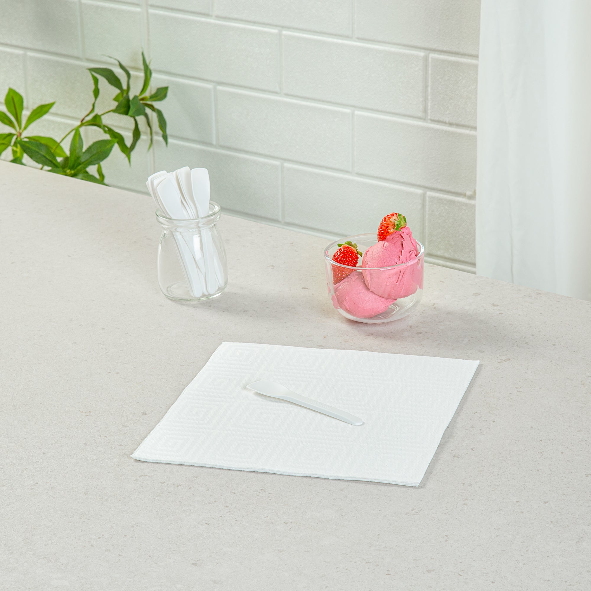 Basic Nature White CPLA Plastic Ice Cream Spoon - Heat-Resistant, Compostable - 4" - 1000 count box