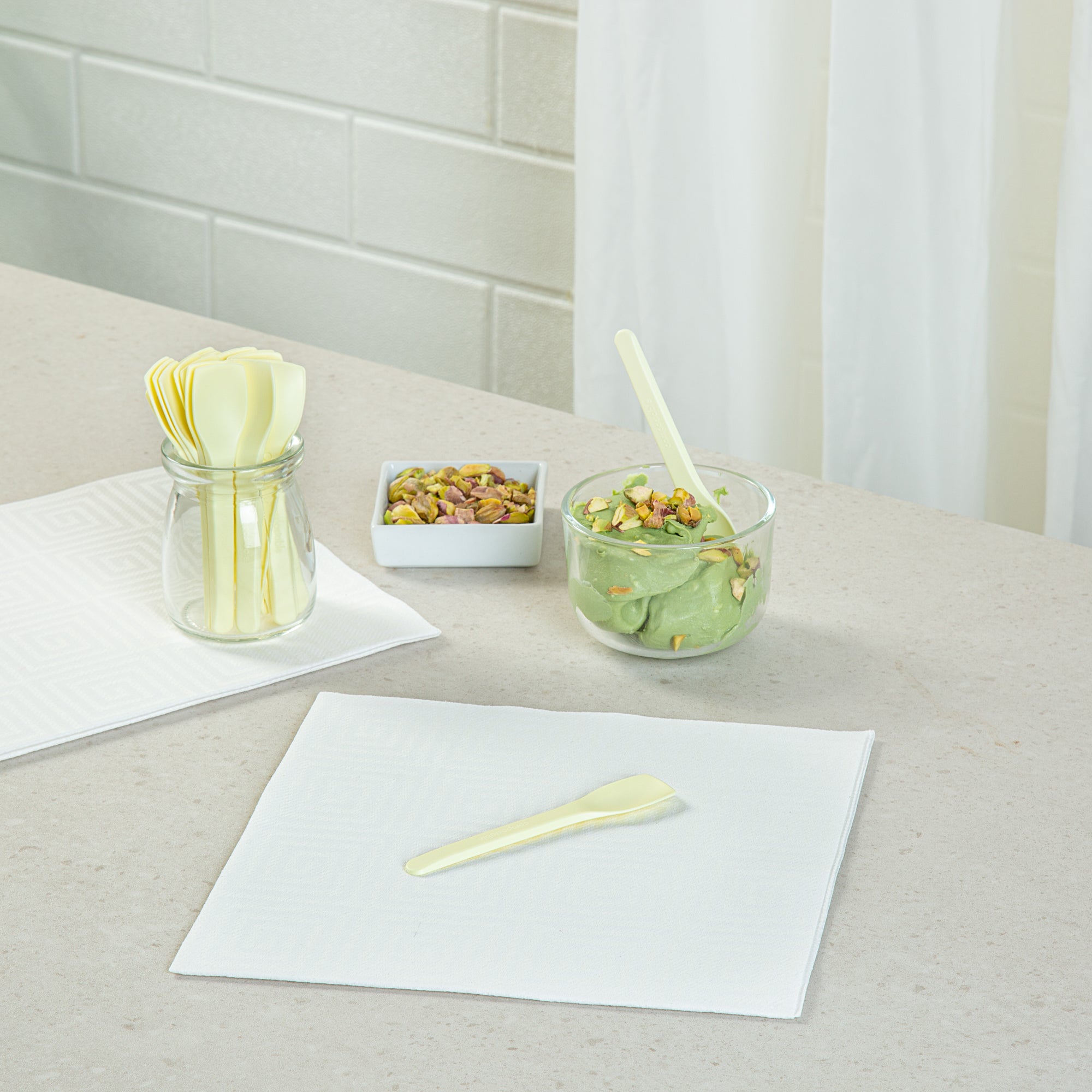 Basic Nature Yellow CPLA Plastic Ice Cream Spoon - Heat-Resistant, Compostable - 4" - 1000 count box