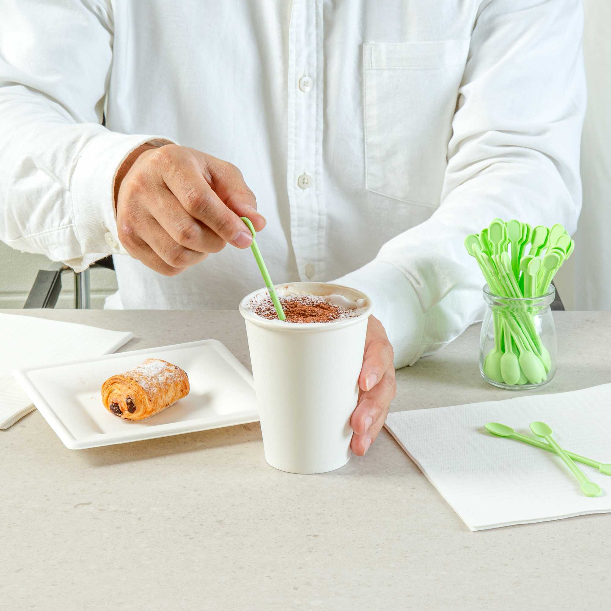 Basic Nature Green CPLA Plastic Coffee Stirrer / Spoon - Compostable - 4" - 100 count box
