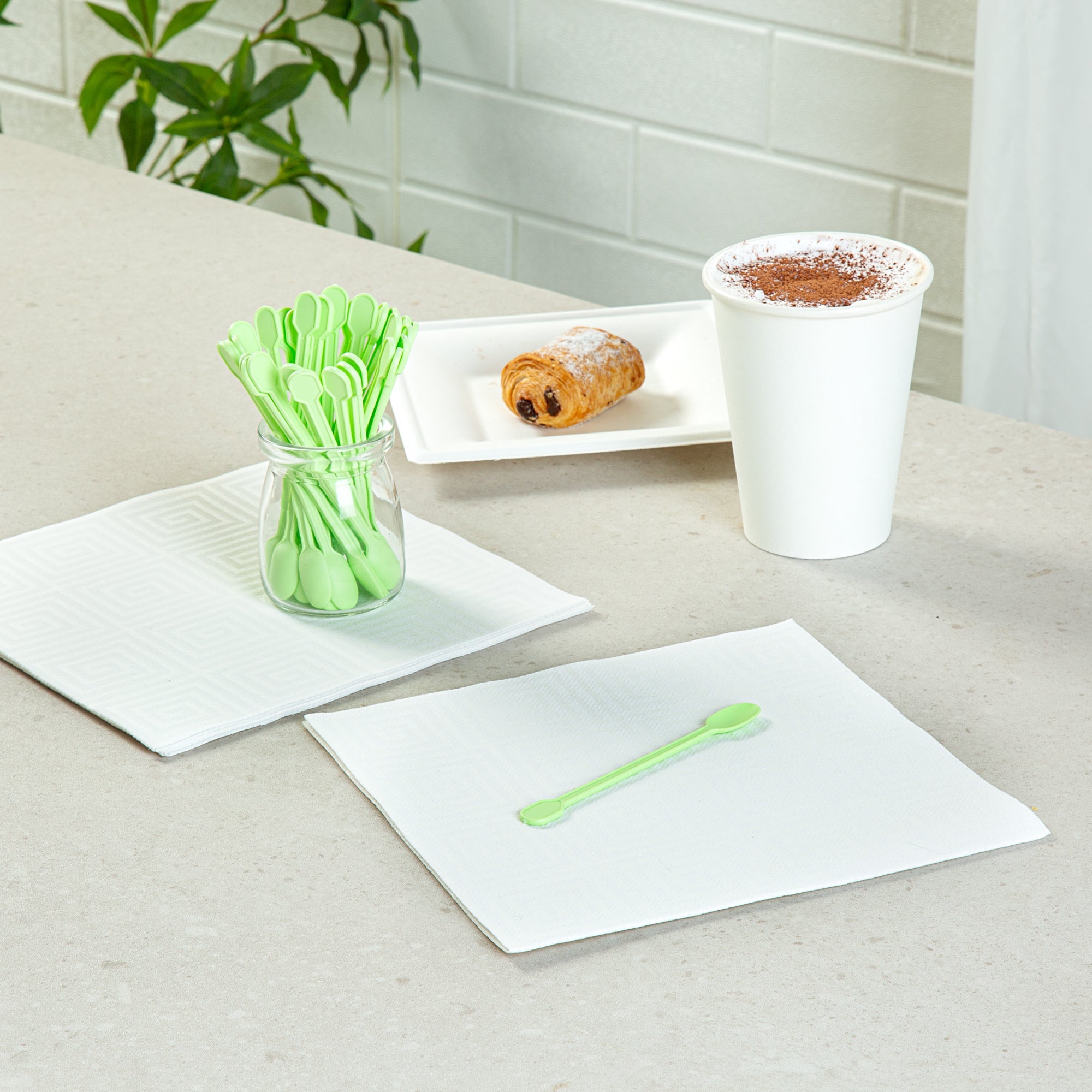 Basic Nature Green CPLA Plastic Coffee Stirrer / Spoon - Compostable - 4" - 1000 count box