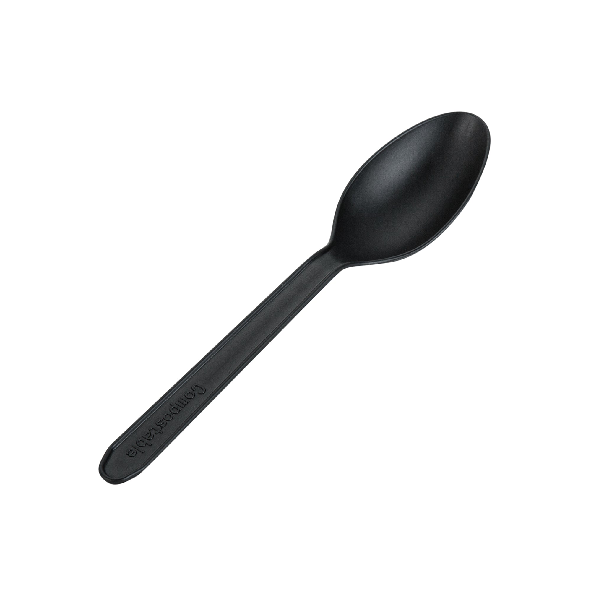 Basic Nature Black CPLA Plastic Dessert Spoon - Heat-Resistant, Compostable - 4" - 1000 count box