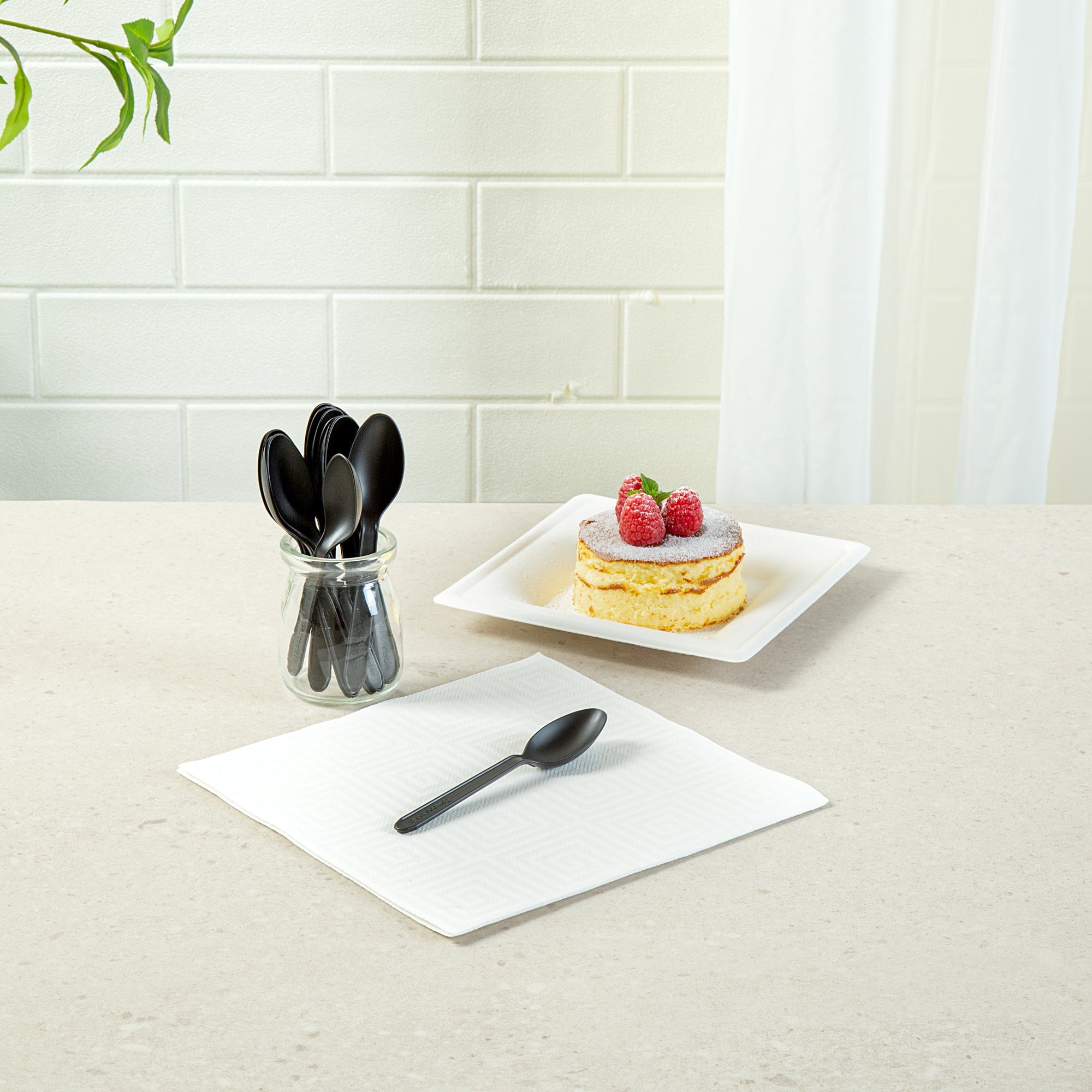 Basic Nature Black CPLA Plastic Dessert Spoon - Heat-Resistant, Compostable - 4" - 1000 count box