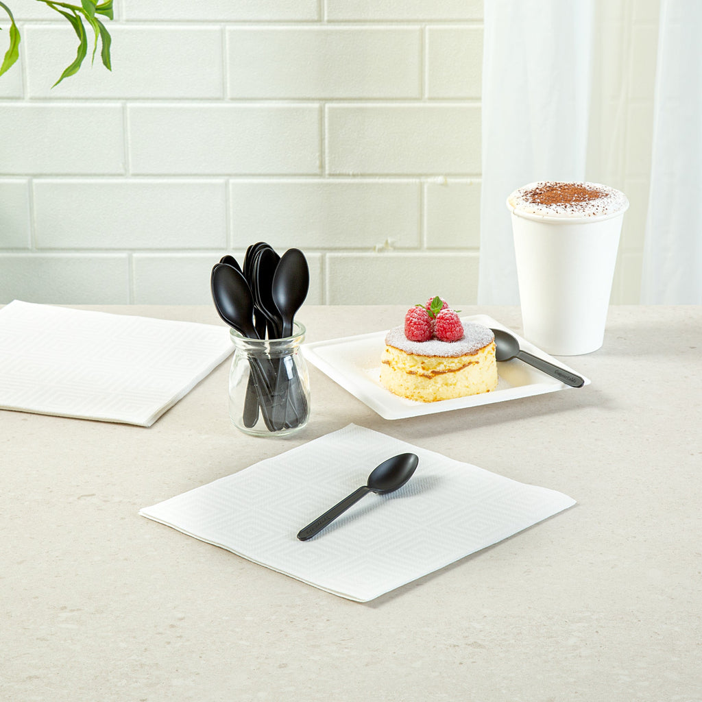 Basic Nature Black CPLA Plastic Dessert Spoon - Heat-Resistant, Compostable - 4" - 1000 count box