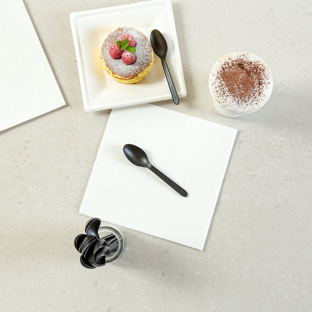 Basic Nature Black CPLA Plastic Dessert Spoon - Heat-Resistant, Compostable - 4" - 1000 count box