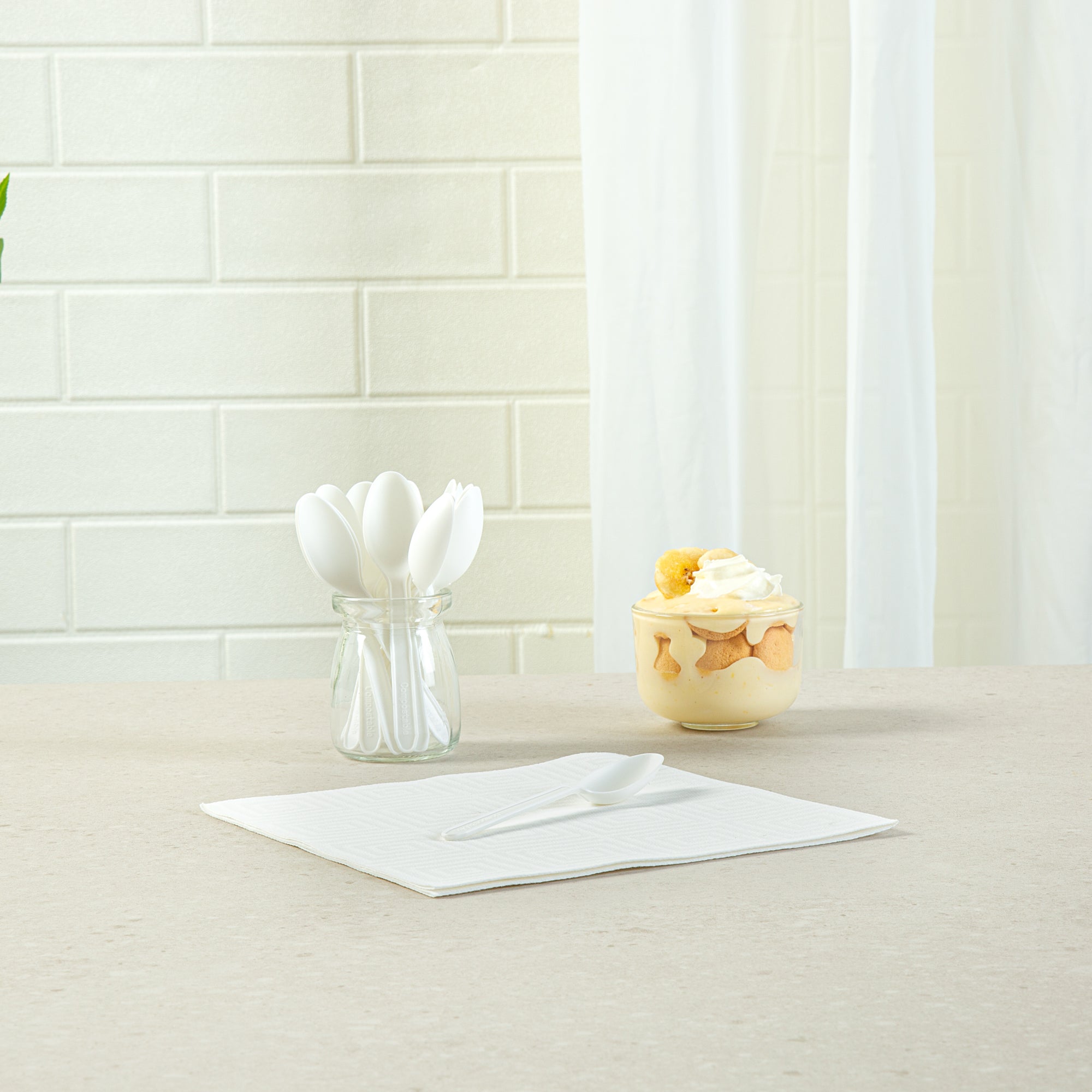 Basic Nature White CPLA Plastic Dessert Spoon - Heat-Resistant, Compostable - 4" - 1000 count box