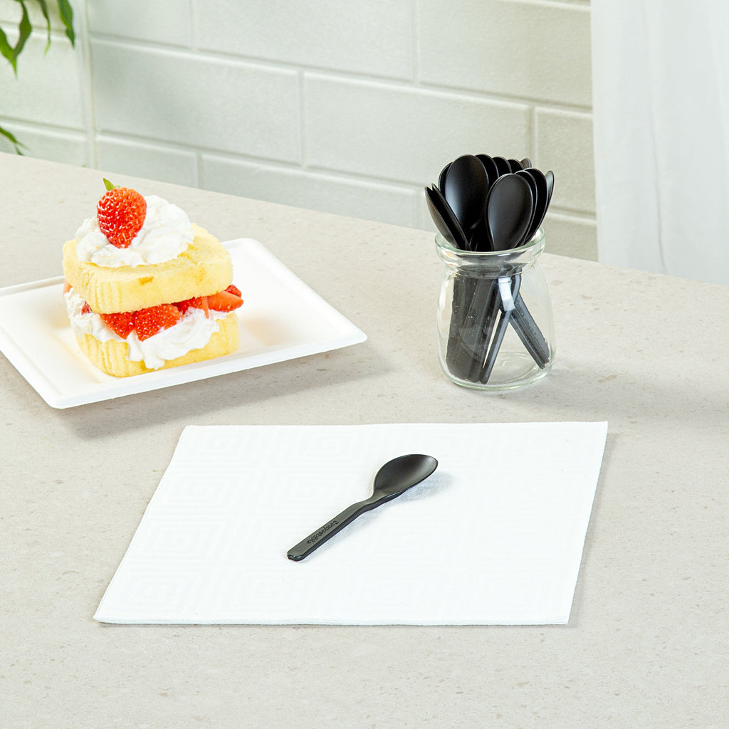 Basic Nature Black CPLA Plastic Mini Spoon - Heat-Resistant, Compostable - 4" - 1000 count box