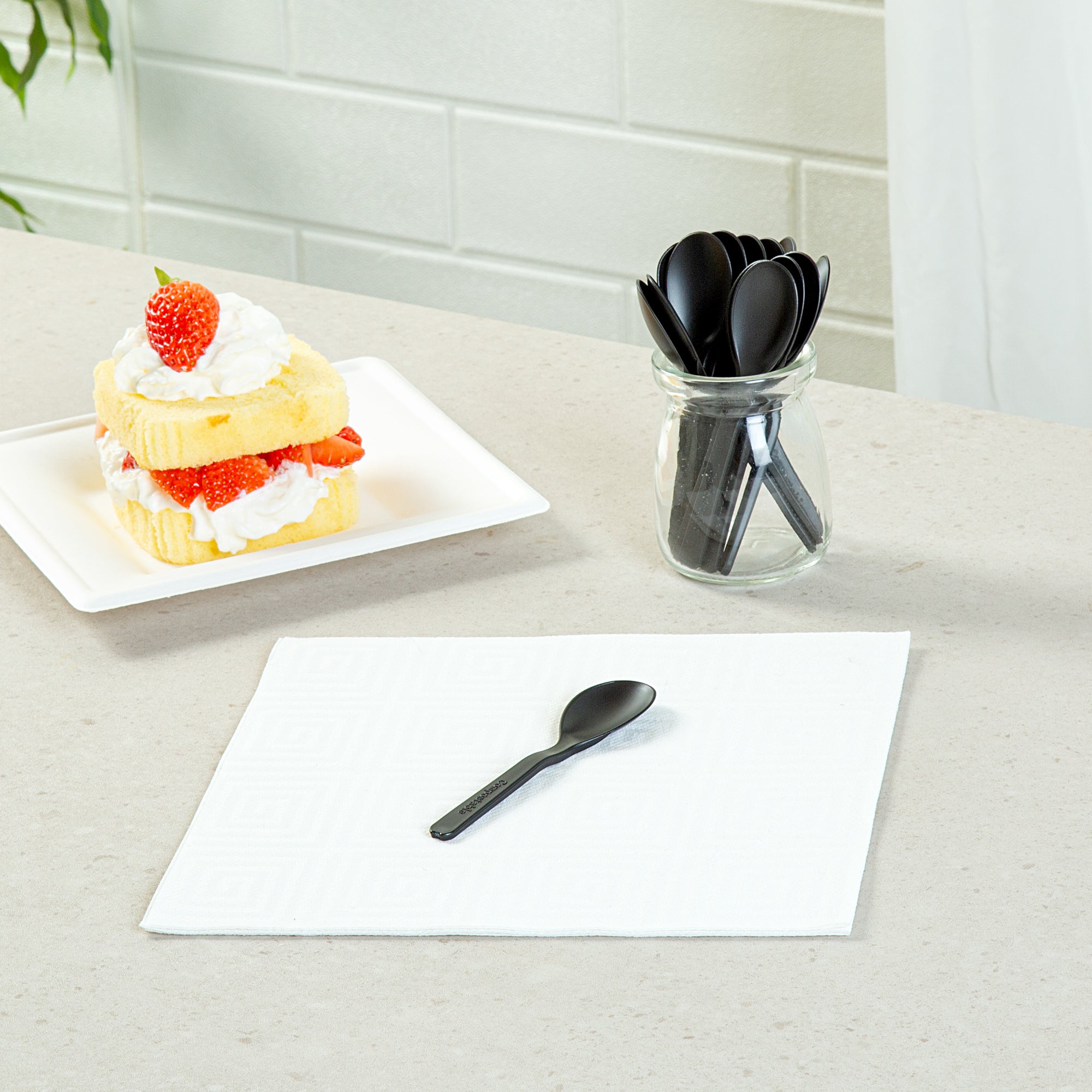Basic Nature Black CPLA Plastic Mini Spoon - Heat-Resistant, Compostable - 4" - 1000 count box