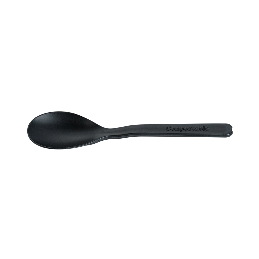 Basic Nature Black CPLA Plastic Mini Spoon - Heat-Resistant, Compostable - 4" - 1000 count box