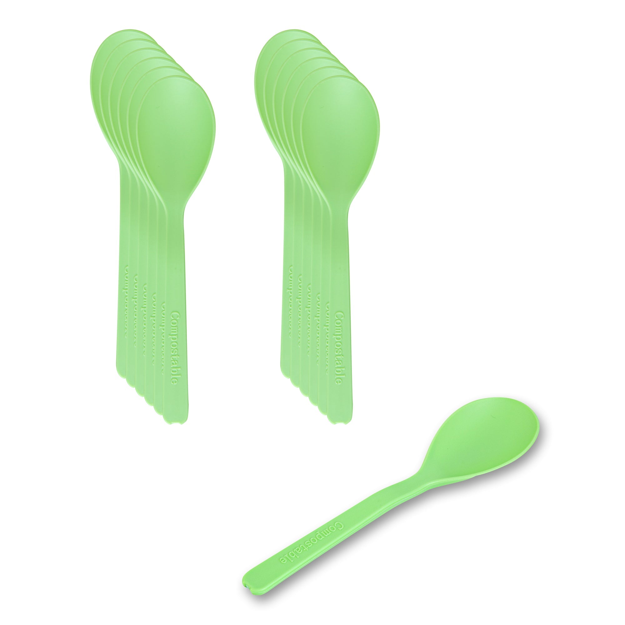 Basic Nature Green CPLA Plastic Mini Spoon - Heat-Resistant, Compostable - 4" - 1000 count box