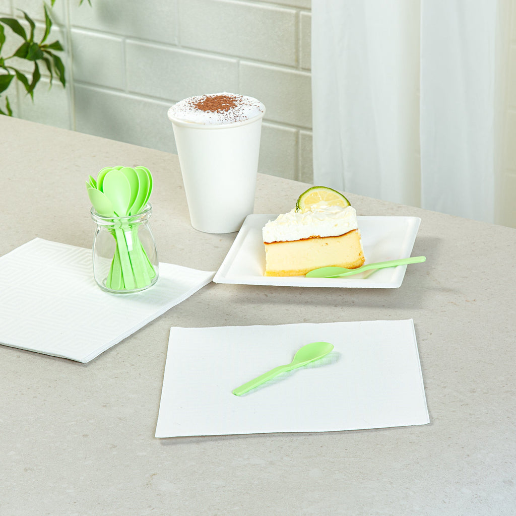 Basic Nature Green CPLA Plastic Mini Spoon - Heat-Resistant, Compostable - 4" - 1000 count box