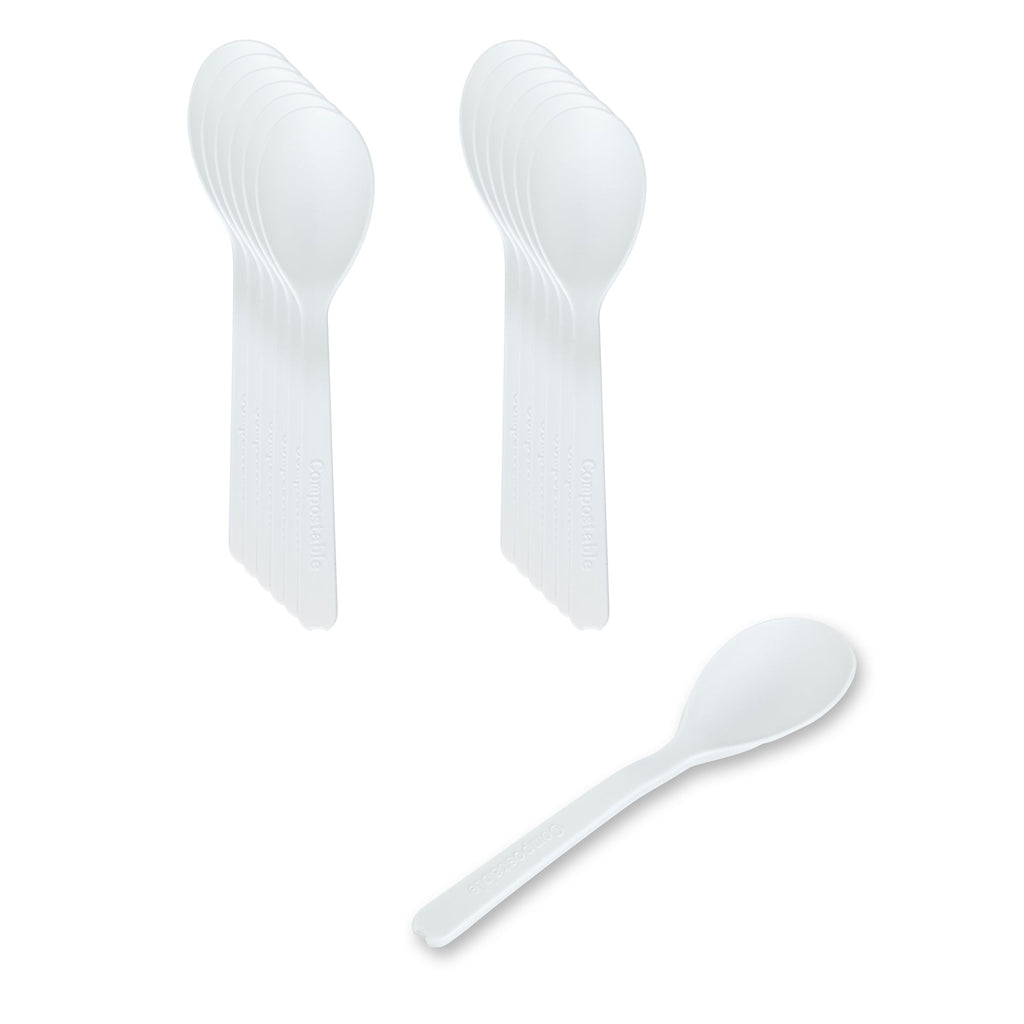 Basic Nature Round White Plastic Mini Spoon - Heat-Resistant, Compostable - 4" x 1" - 1000 count box