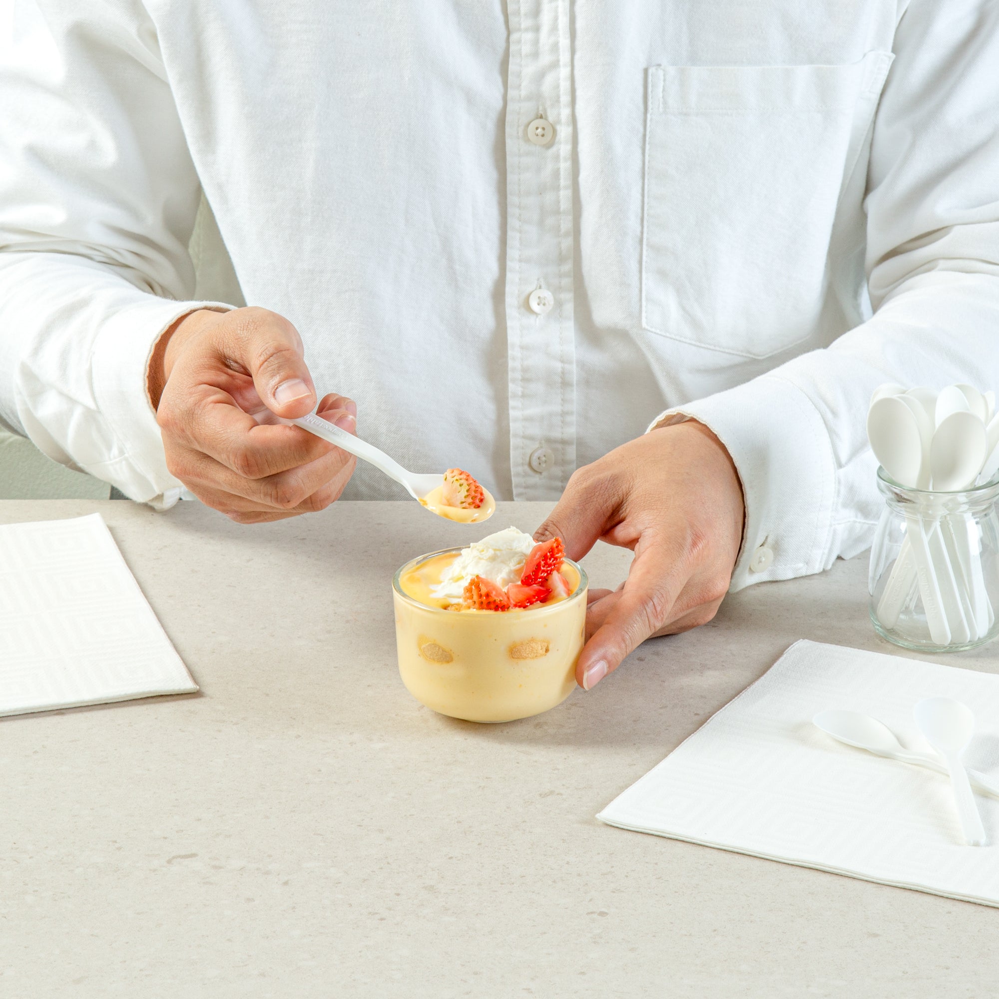 Basic Nature Round White Plastic Mini Spoon - Heat-Resistant, Compostable - 4" x 1" - 1000 count box