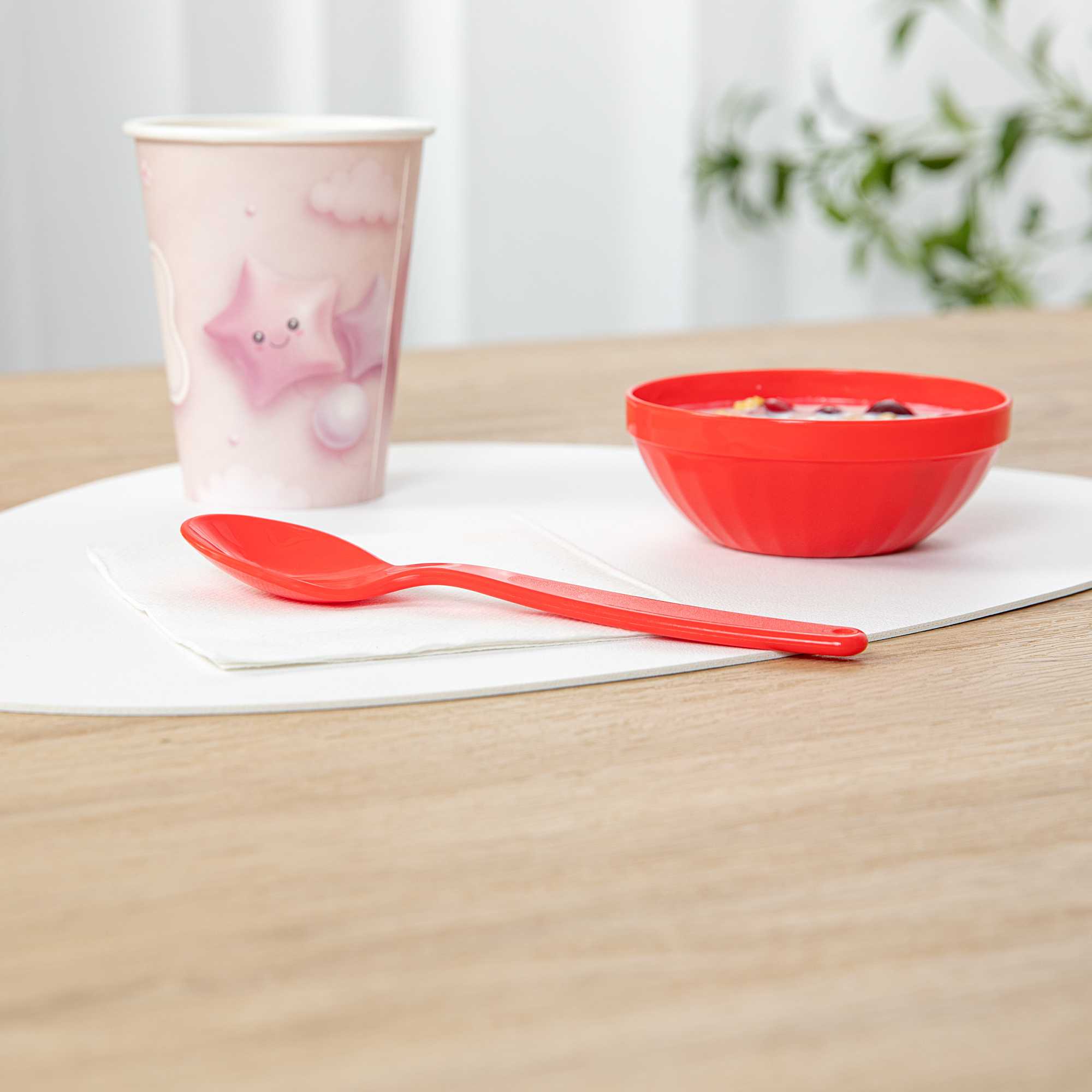 RW Kids Red Plastic Spoon - 6 3/4" x 1 1/4" - 10 count box