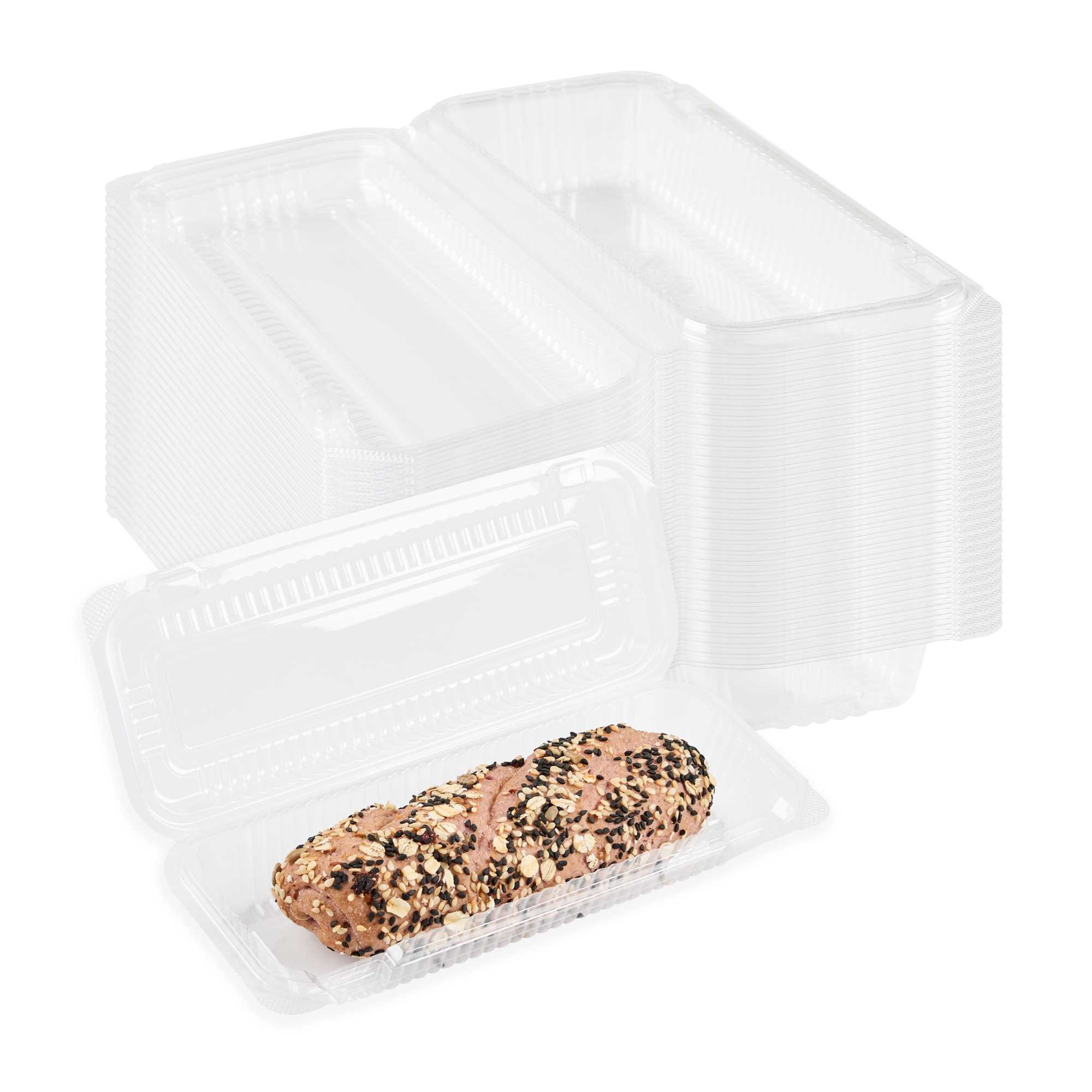 Thermo Tek Rectangle Clear Plastic Clamshell Container - 8 1/2" x 3 1/2" x 1 1/2" - 100 count box