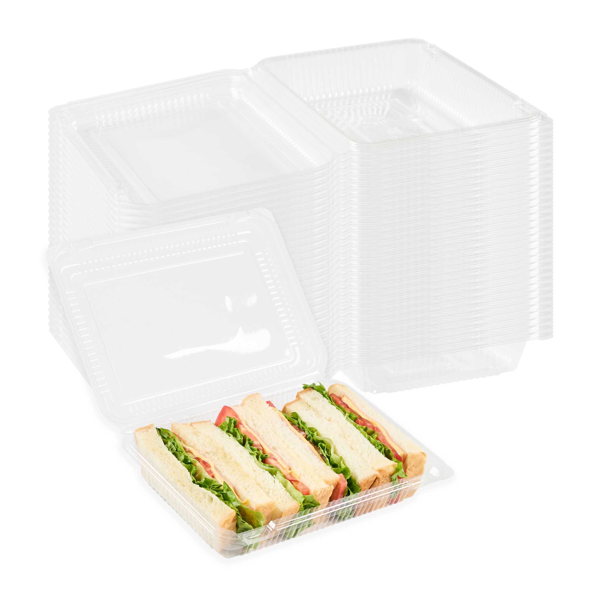 Thermo Tek Rectangle Clear Plastic Clamshell Container - 8 1/4" x 5 3/4" x 1 3/4" - 100 count box
