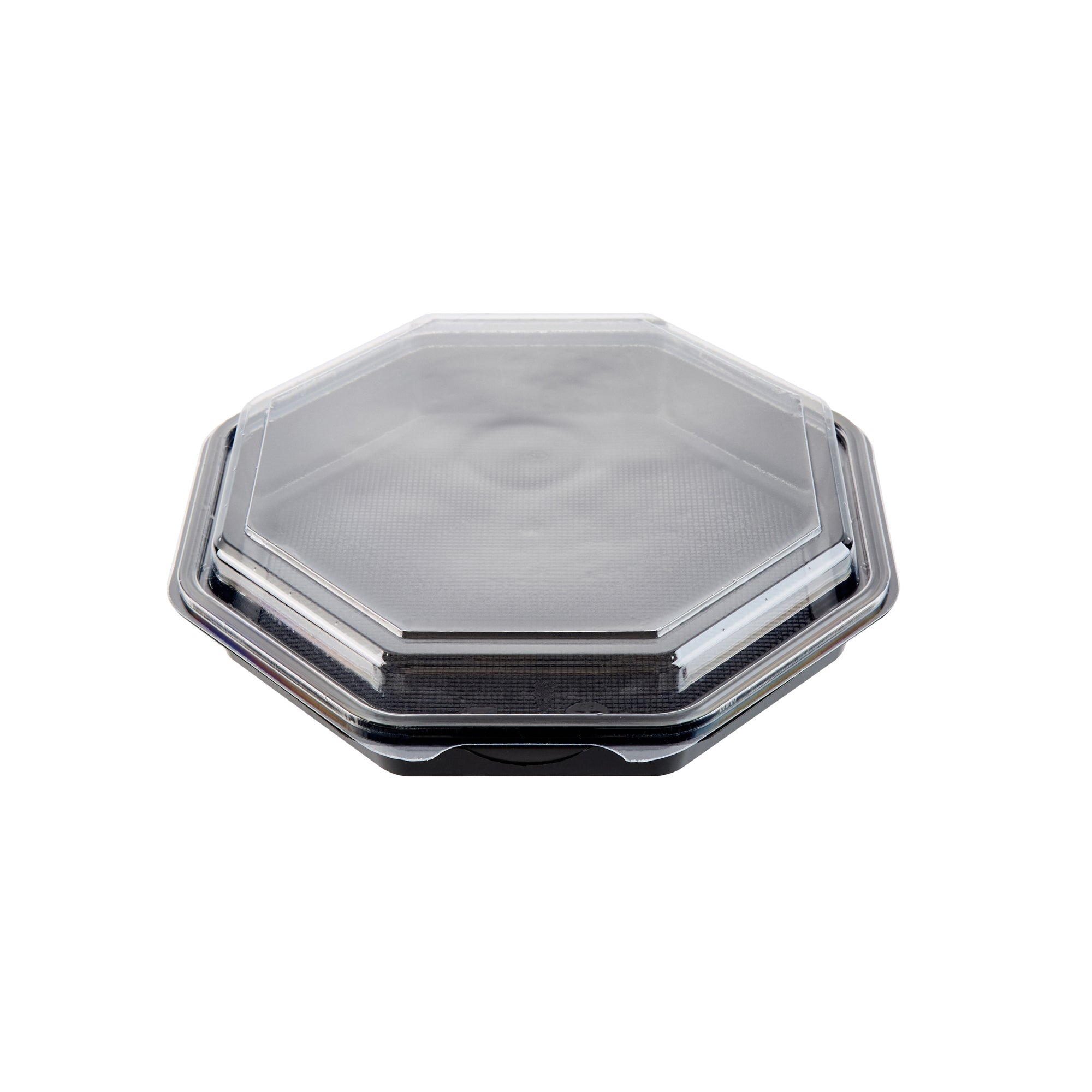 Chef 101 Octagon Black Plastic Food Container - with Clear Lid - 9" x 9" x 2" - 100 count box