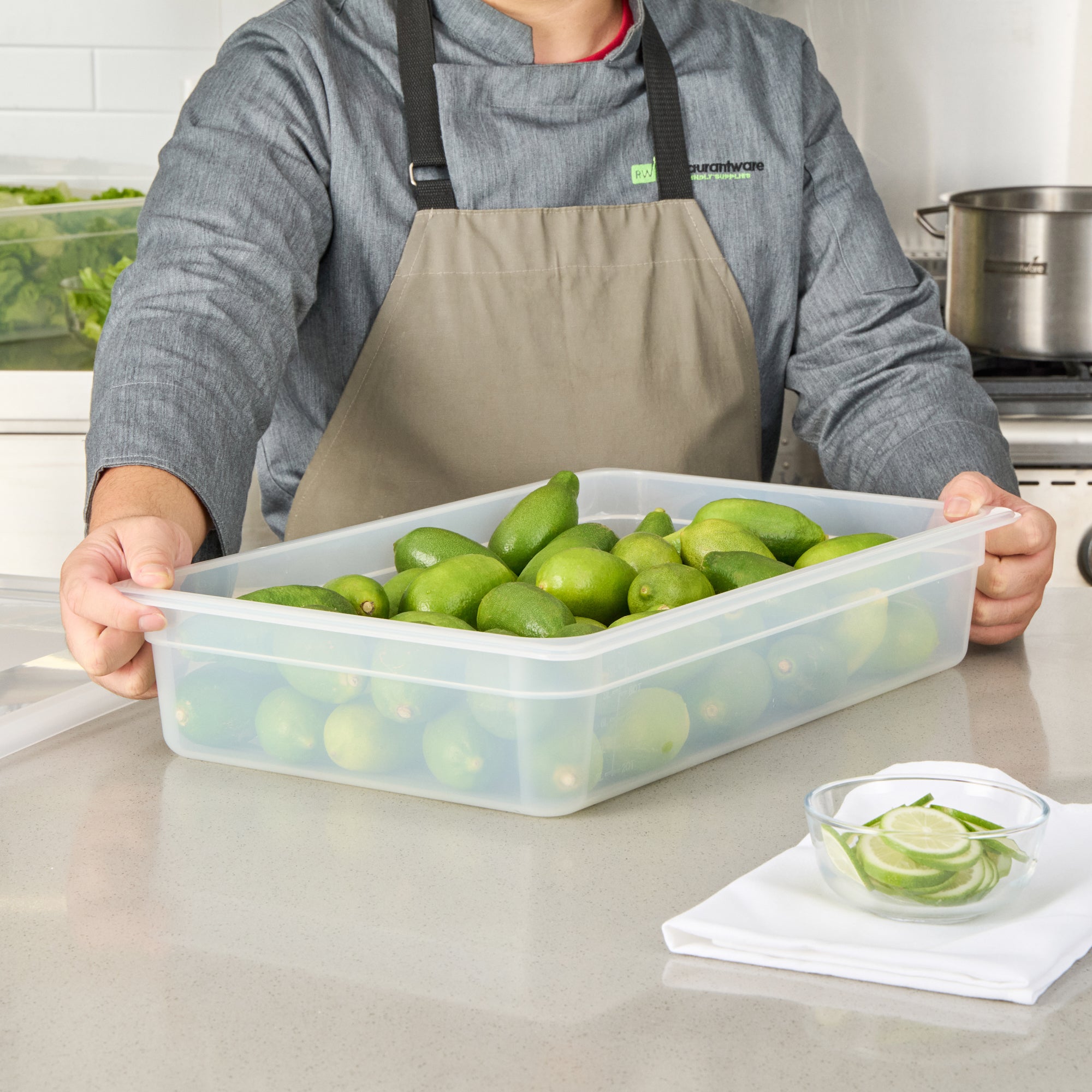 Met Lux Rectangle White Polypropylene Full Size Food Pan - 4" Deep, with Label - 10 count box