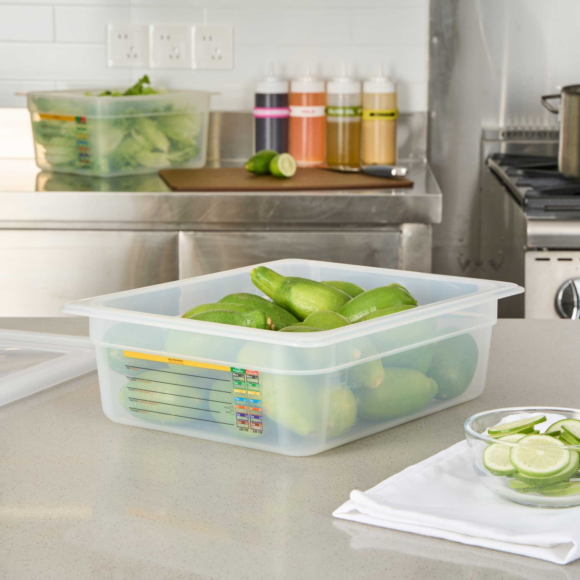 Met Lux Rectangle White Polypropylene Half Size Food Pan - 4" Deep, with Label - 1 count box