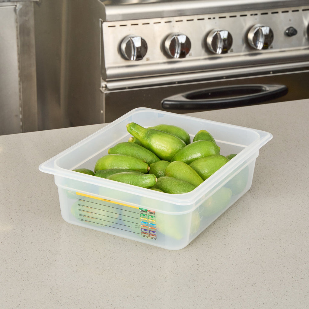 Met Lux Rectangle White Polypropylene Half Size Food Pan - 4" Deep, with Label - 10 count box