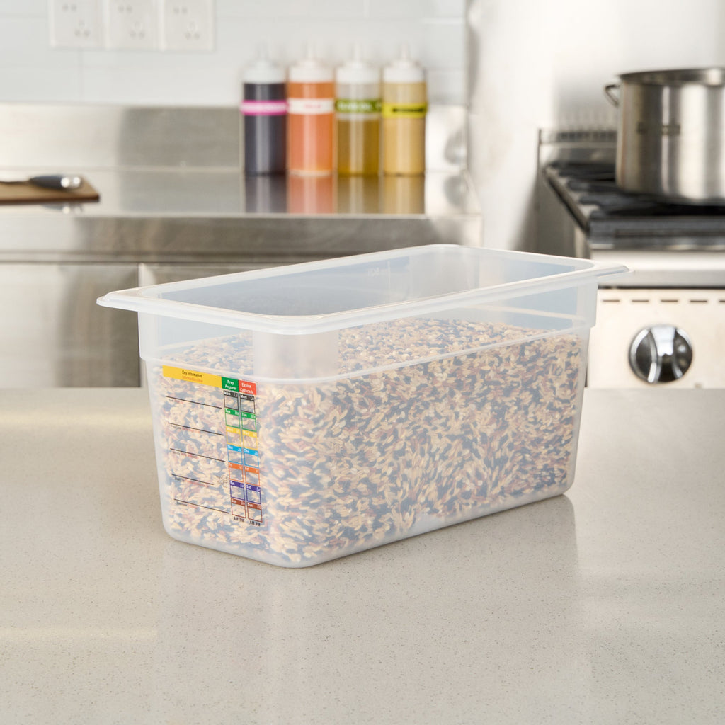 Met Lux Rectangle White Polypropylene 1/3 Size Food Pan - 6" Deep, with Label - 10 count box