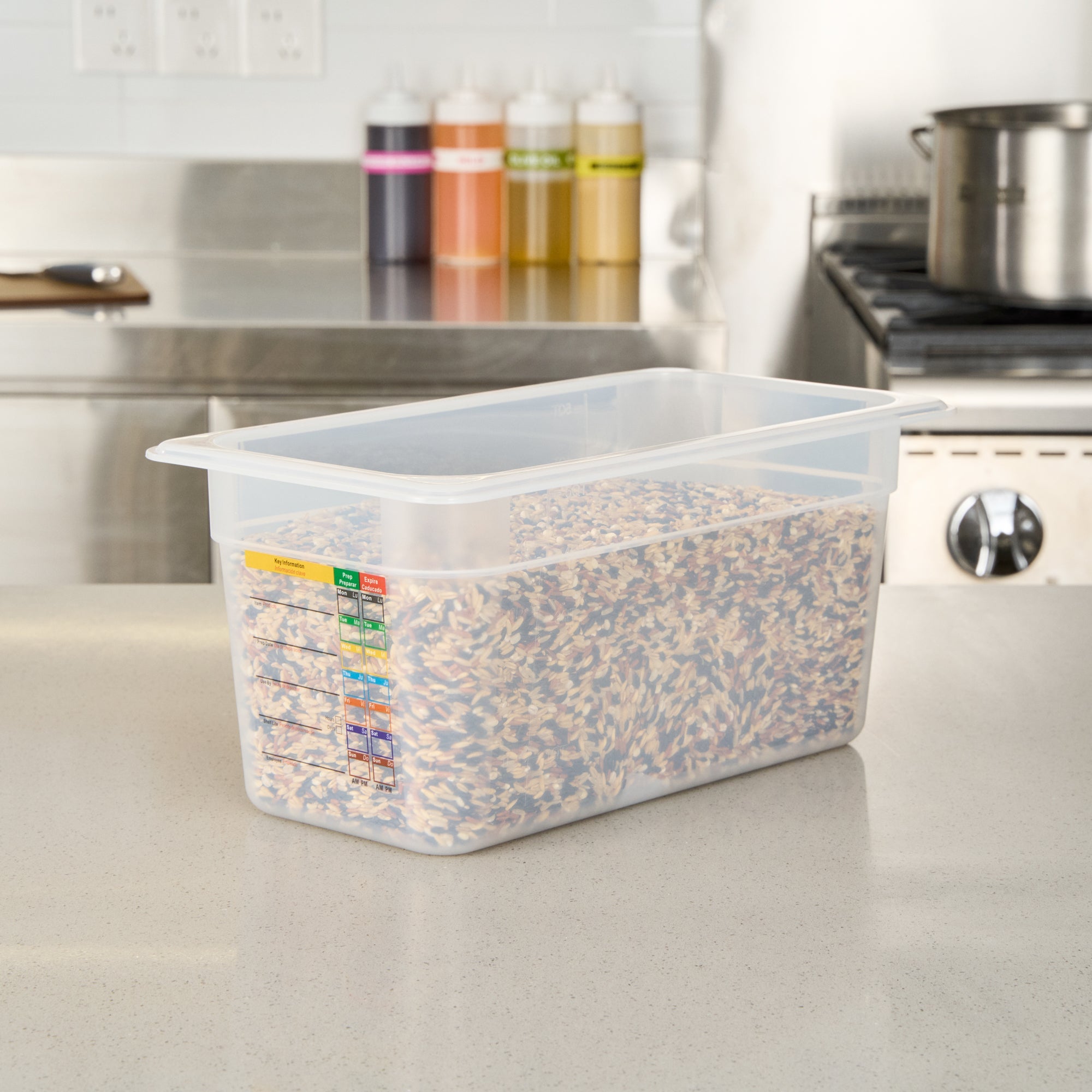 Met Lux Rectangle White Polypropylene 1/3 Size Food Pan - 6" Deep, with Label - 10 count box
