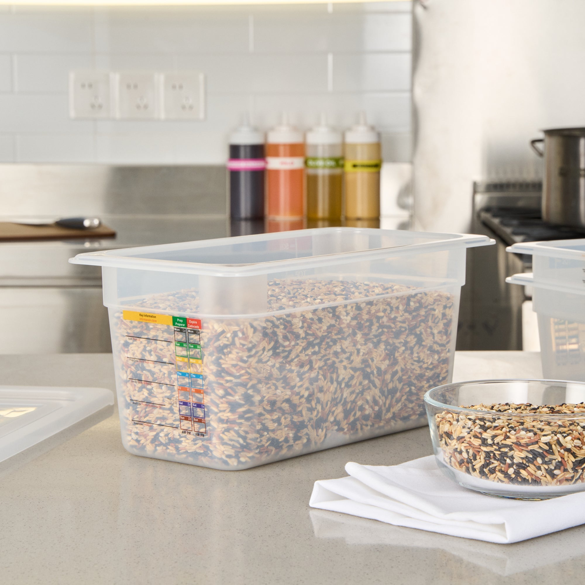Met Lux Rectangle White Polypropylene 1/3 Size Food Pan - 6" Deep, with Label - 10 count box