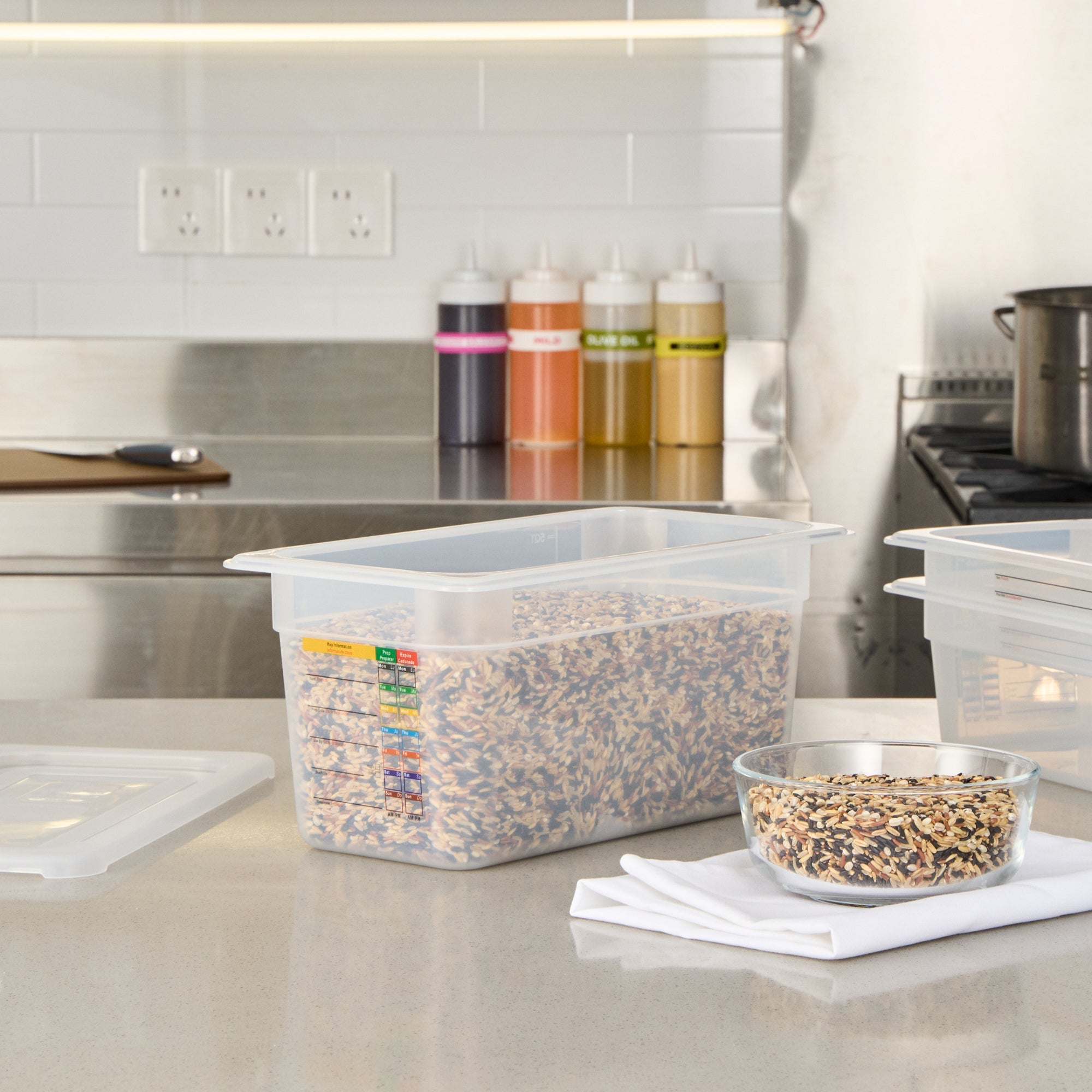 Met Lux Rectangle White Polypropylene 1/3 Size Food Pan - 6" Deep, with Label - 10 count box