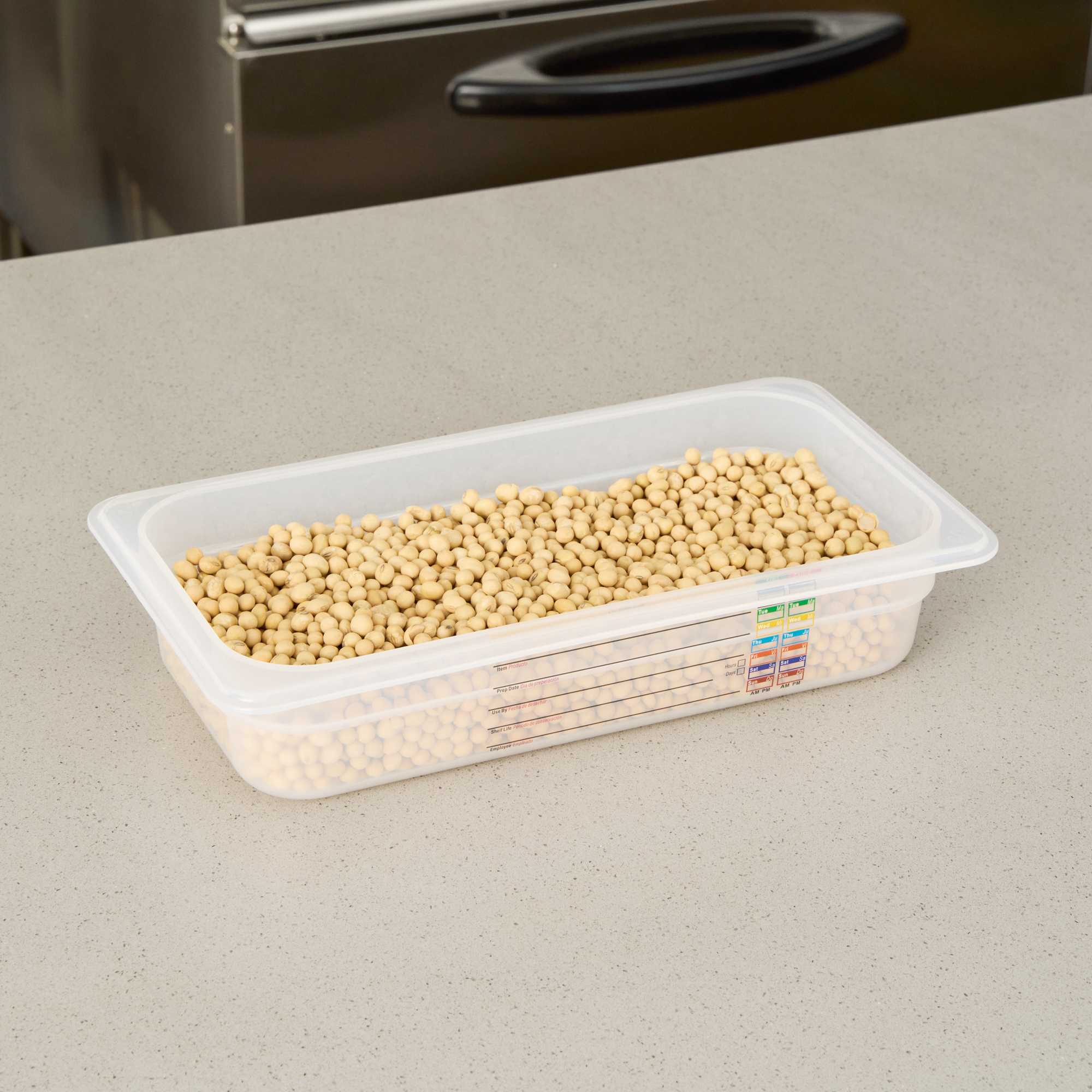 Met Lux Rectangle White Polypropylene 1/3 Size Food Pan - 2.5" Deep, with Label - 1 count box