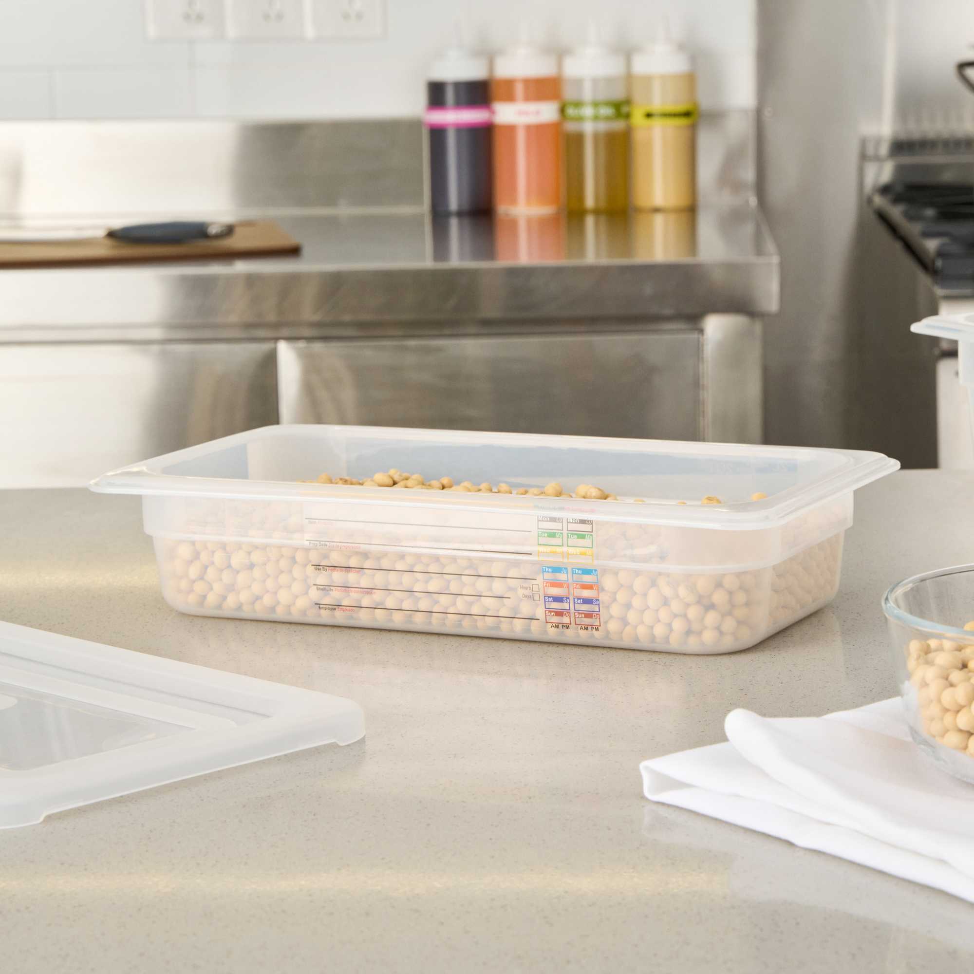 Met Lux Rectangle White Polypropylene 1/3 Size Food Pan - 2.5" Deep, with Label - 1 count box