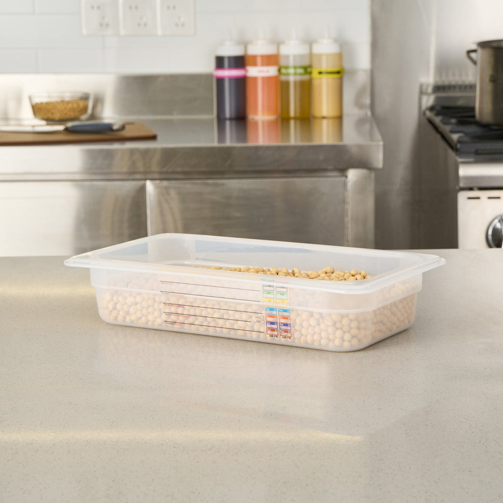 Met Lux Rectangle White Polypropylene 1/3 Size Food Pan - 2.5" Deep, with Label - 10 count box